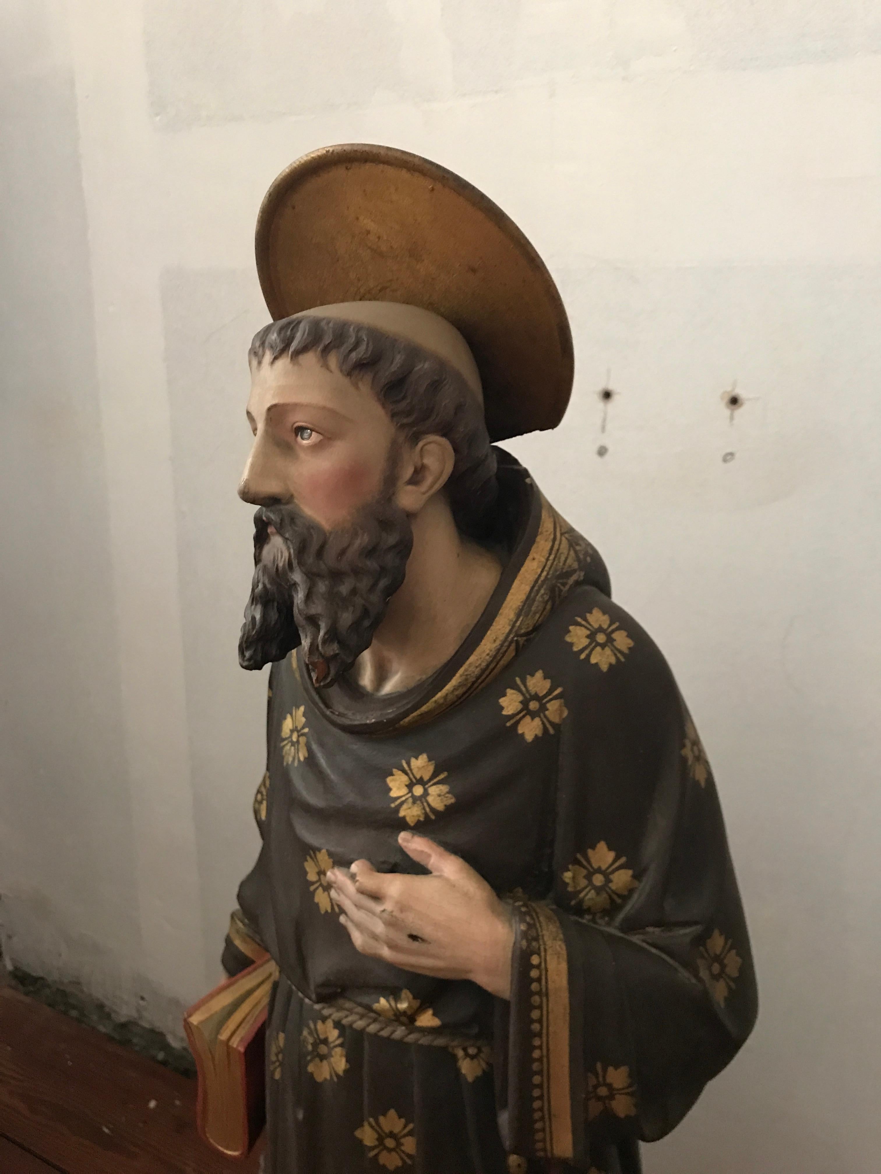 Hand-Carved 19th Century Carved and Painted Belgian Wood Statue of Saint Peter For Sale