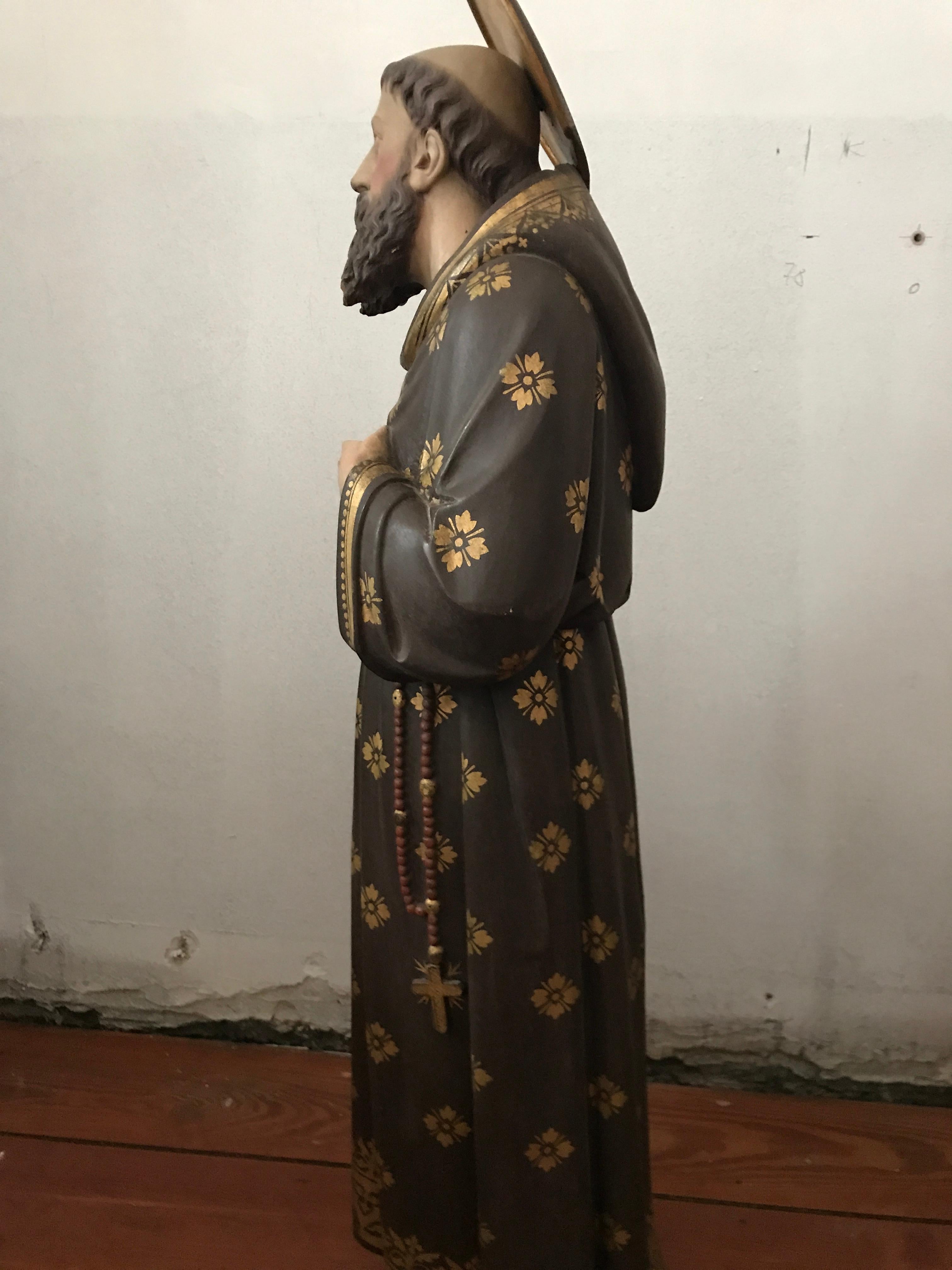 19th Century Carved and Painted Belgian Wood Statue of Saint Peter For Sale 4