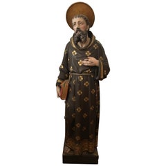 19th Century Carved and Painted Belgian Wood Statue of Saint Peter