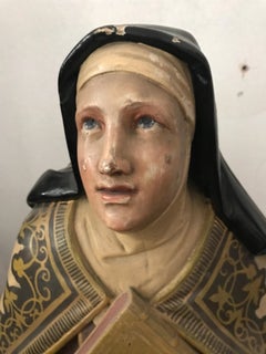19th Century Carved and Painted Belgian Wood Statue of Saint Teresa