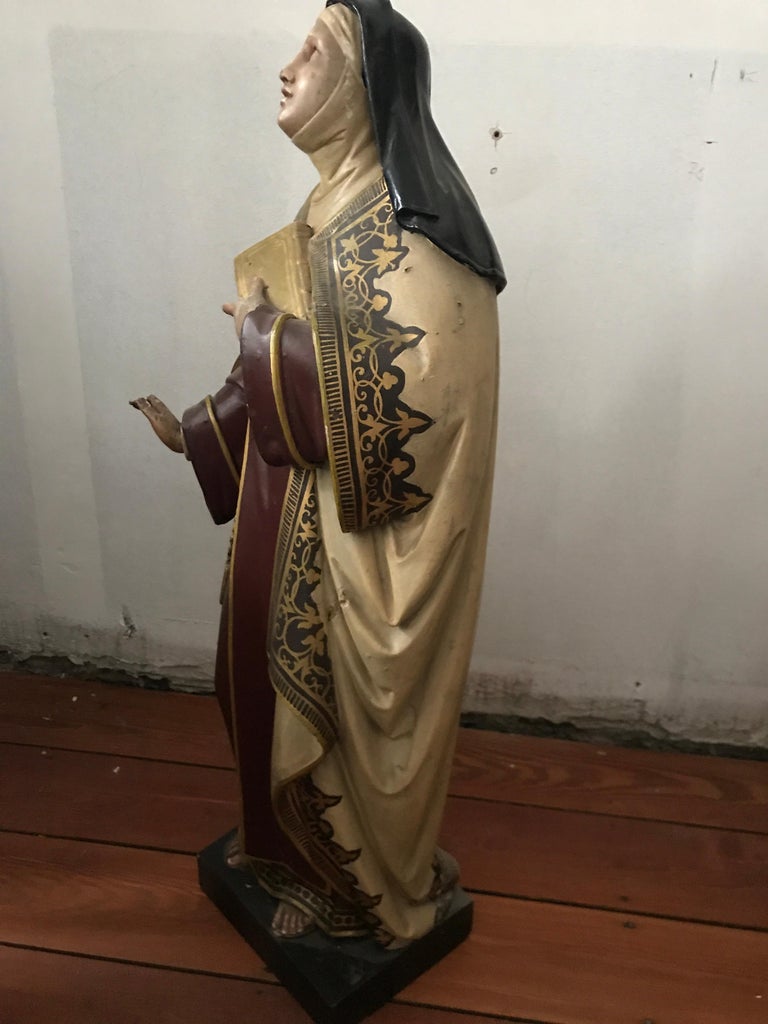 19th Century Carved and Painted Belgian Wood Statue of Saint Teresa For ...