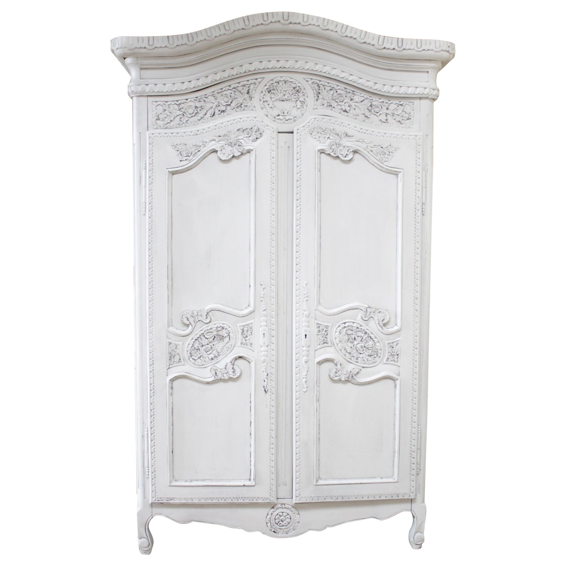 19th Century Carved and Painted French Armoire from Provence