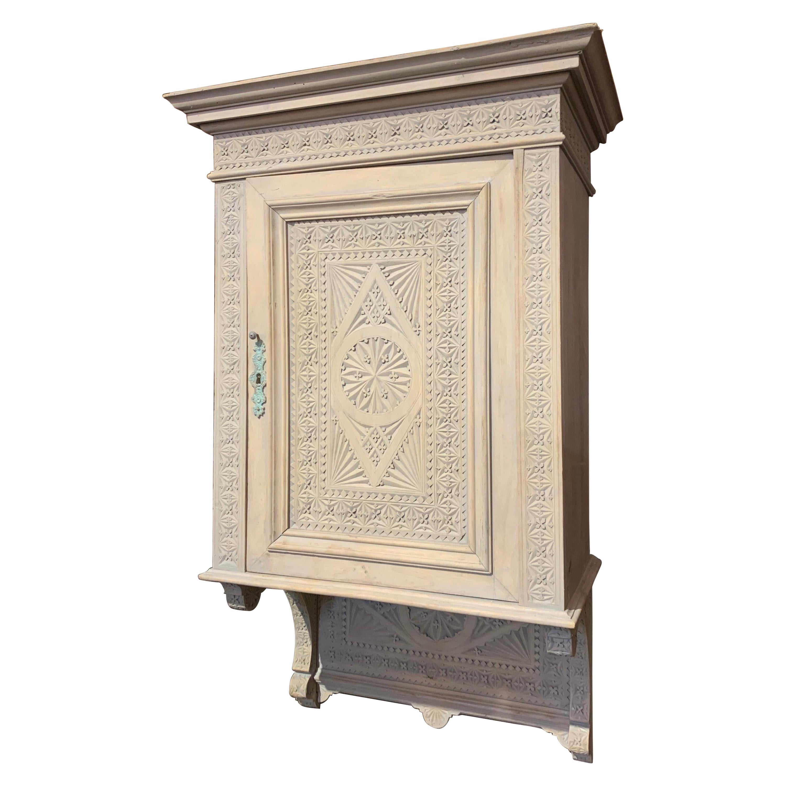 19th Century Carved and Painted Hanging Cabinet