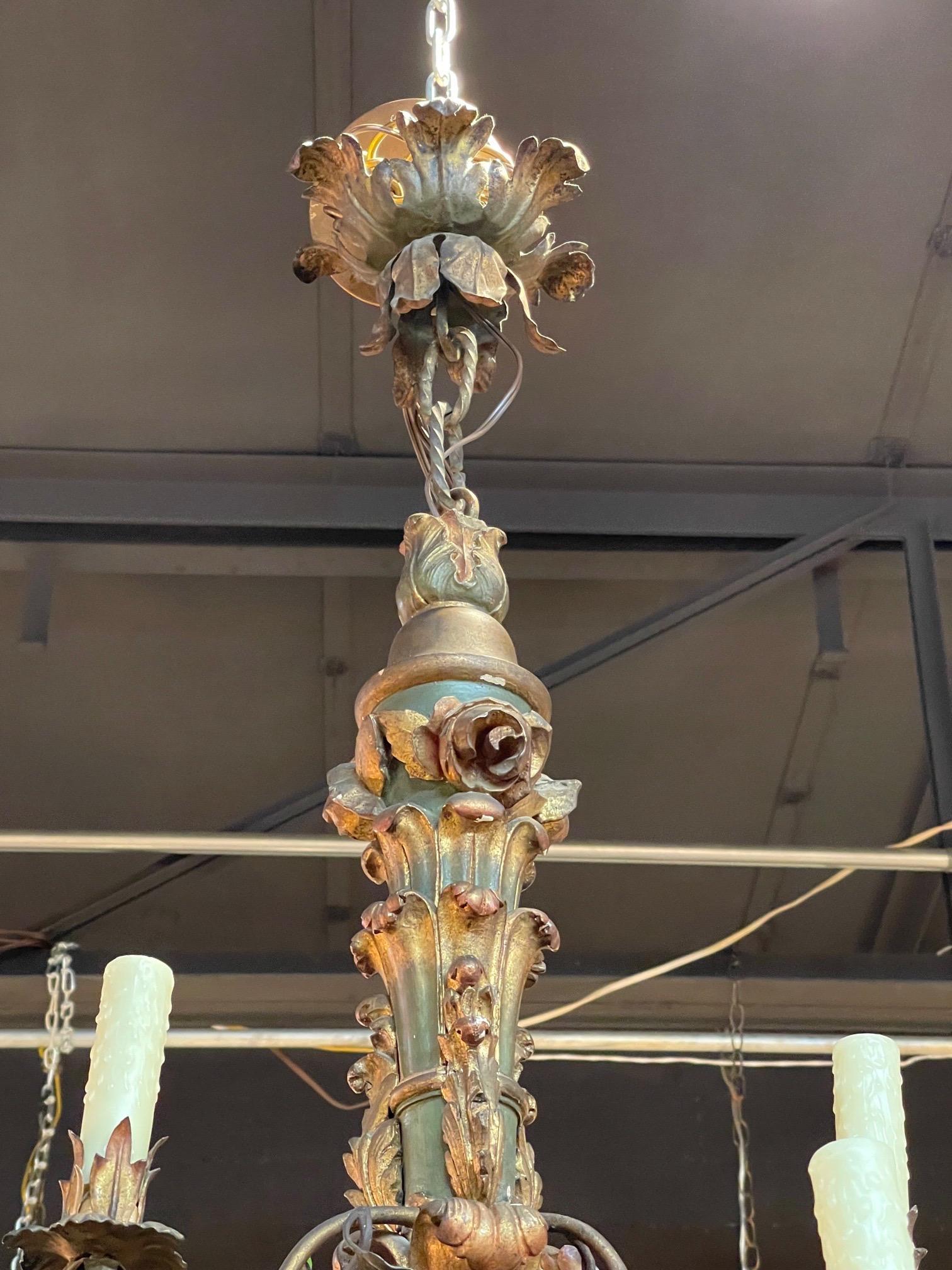 19th Century Carved and Painted Italian 9 Light Chandelier In Good Condition In Dallas, TX