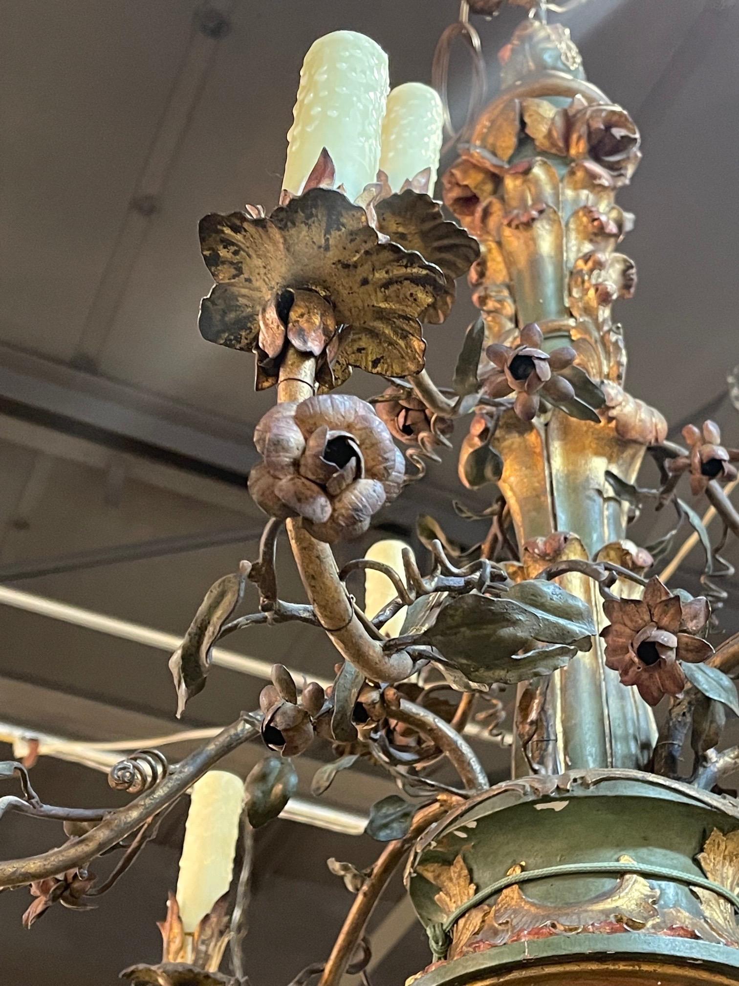 19th Century Carved and Painted Italian 9 Light Chandelier 2