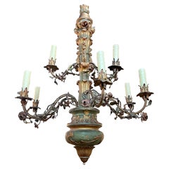 19th Century Carved and Painted Italian 9 Light Chandelier