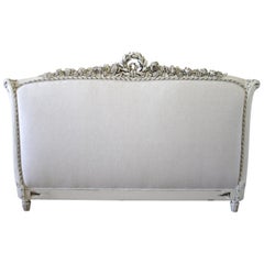 Antique 19th Century Carved and Painted Louis XVI Style King-Size Headboard