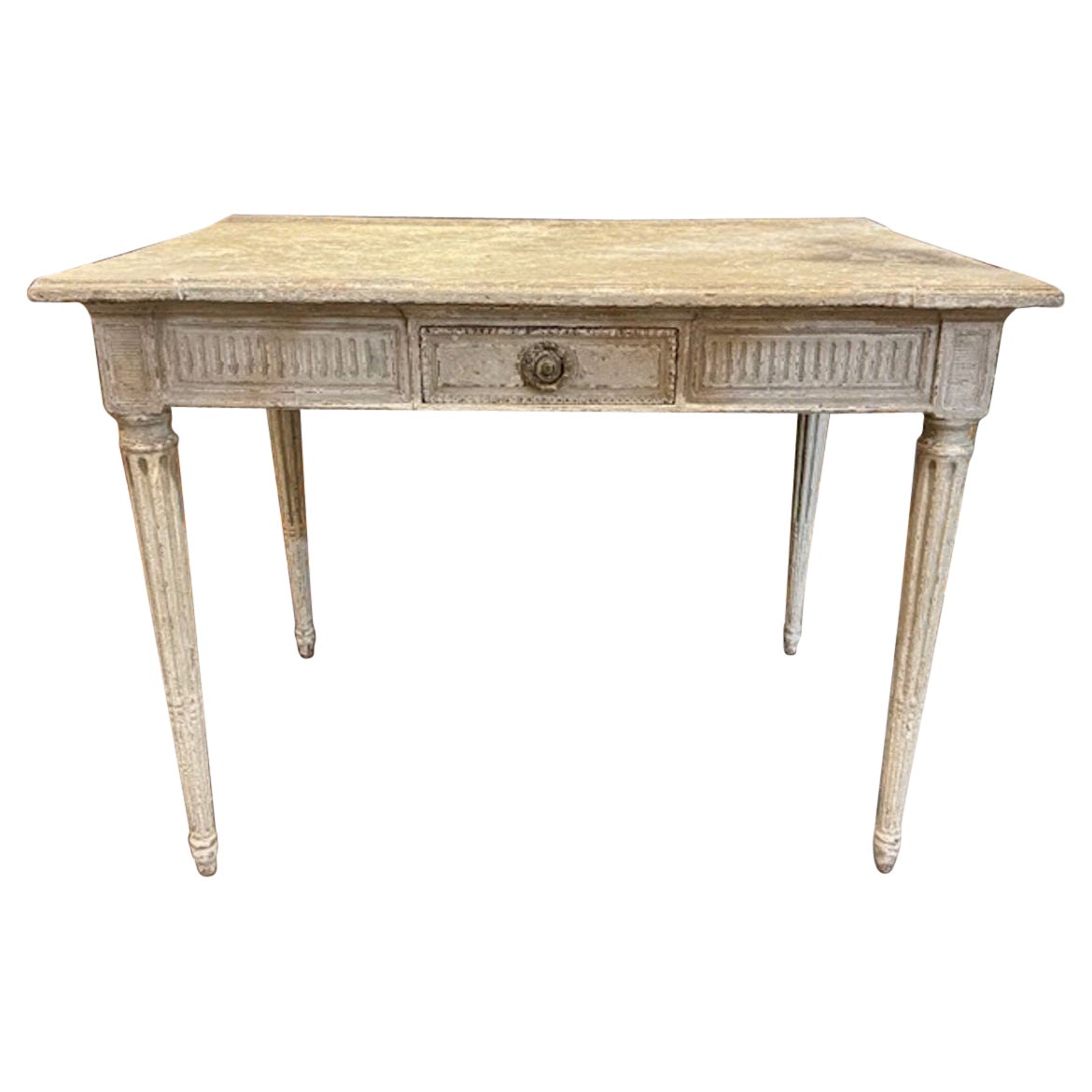 Table à écrire Louis XVI du 19ème siècle, sculptée et peinte