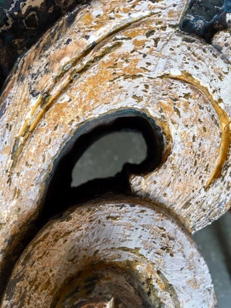 Hand-Painted 19th Century Carved and Painted Ship's Billet Head