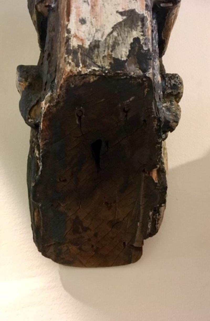 19th Century Carved and Painted Ship's Billet Head In Distressed Condition In Nantucket, MA
