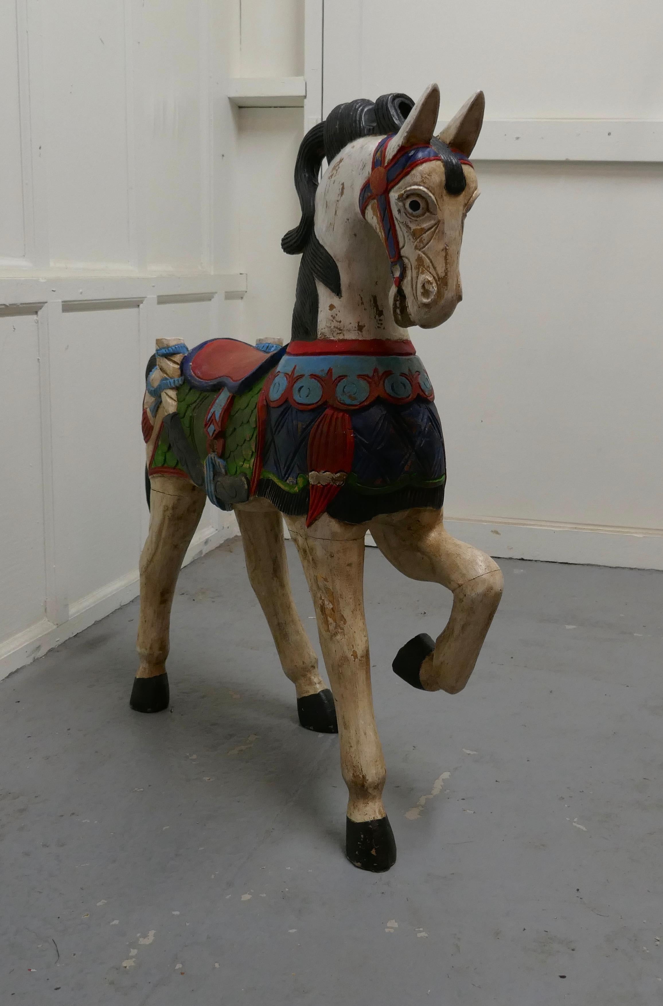 Folk Art 19th Century Carved and Painted Wooden Horse For Sale
