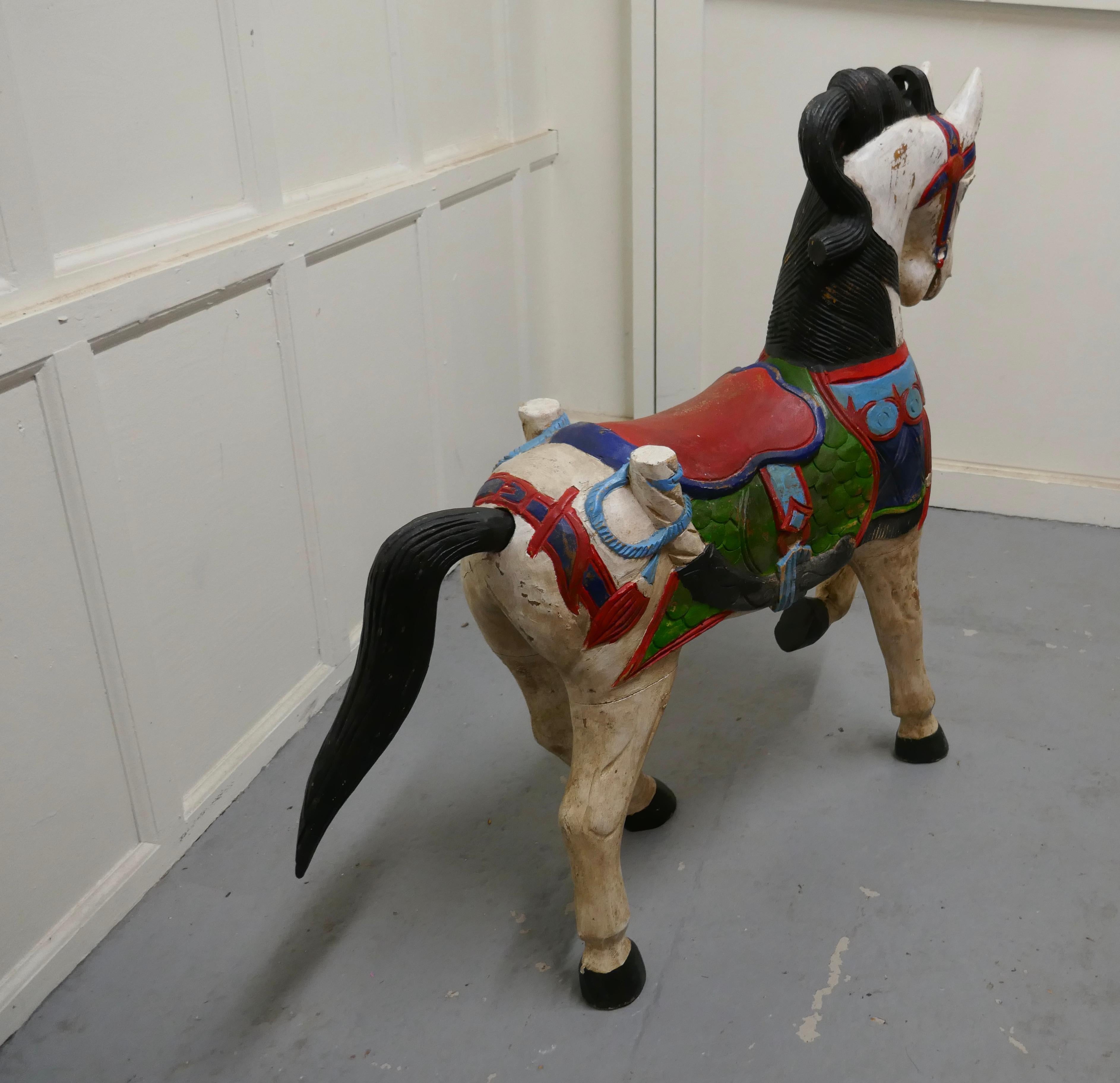 19th Century Carved and Painted Wooden Horse For Sale 1