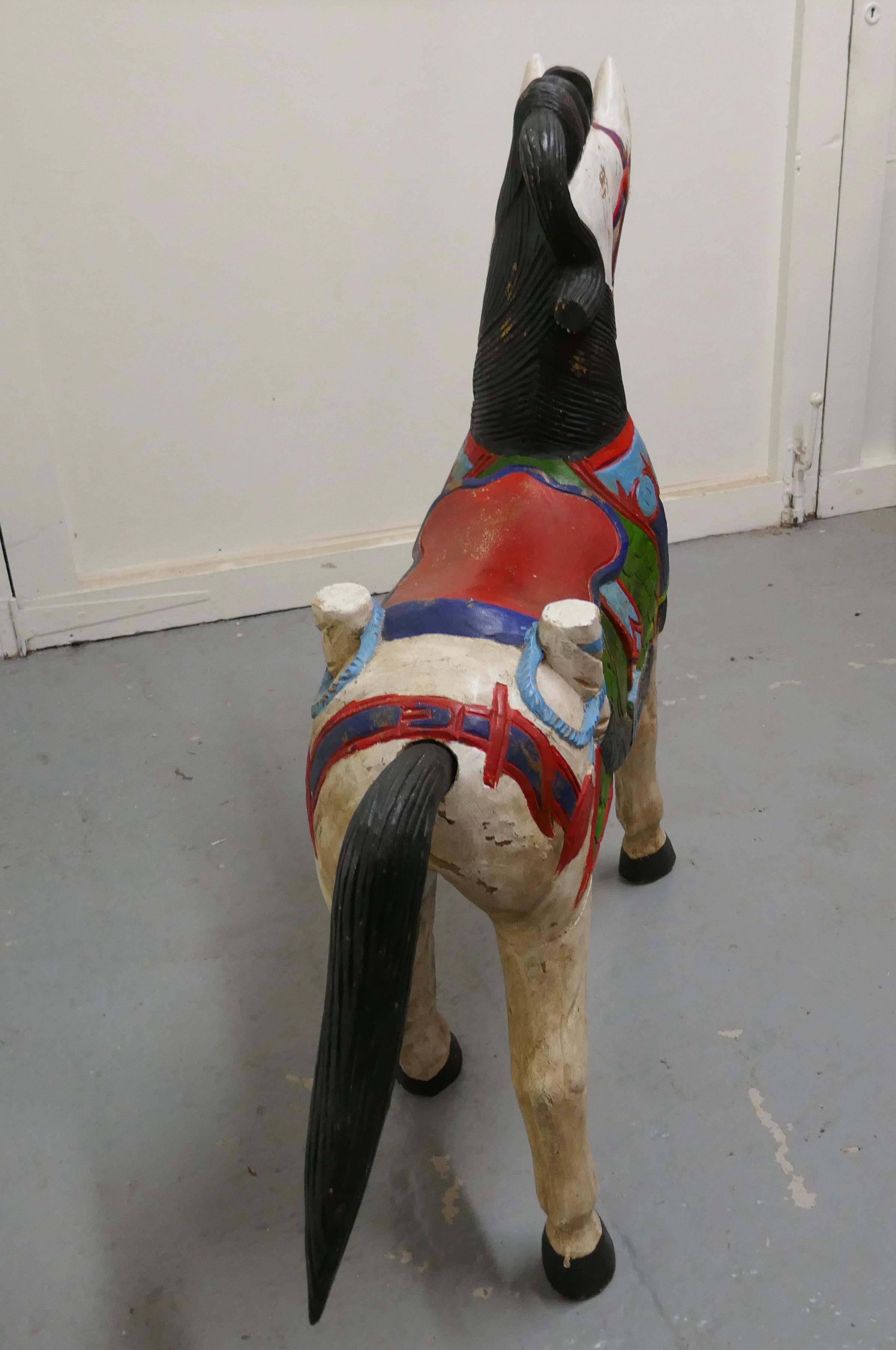 19th Century Carved and Painted Wooden Horse For Sale 2