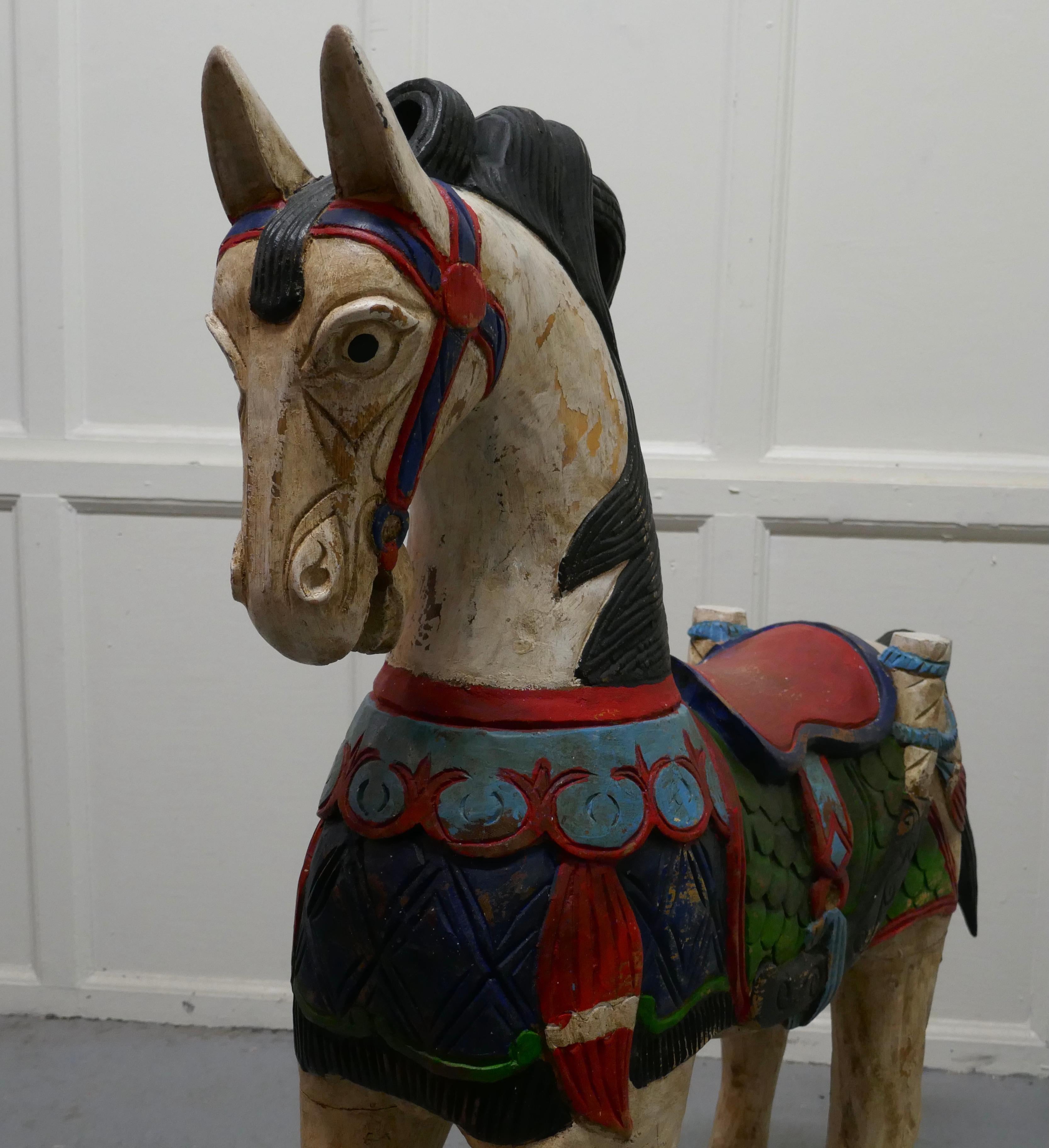19th Century Carved and Painted Wooden Horse For Sale 4