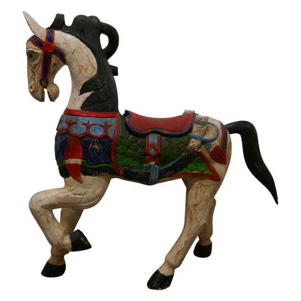 19th Century Carved and Painted Wooden Horse For Sale at 1stDibs