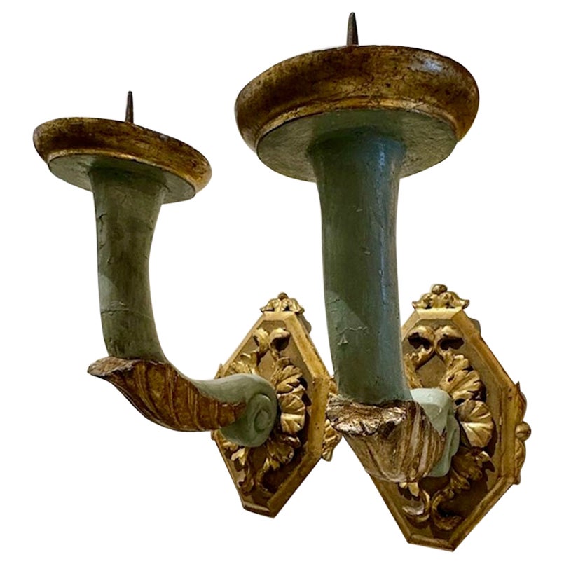 19th Century Carved and Parcel Gilt Italian Wall Sconces