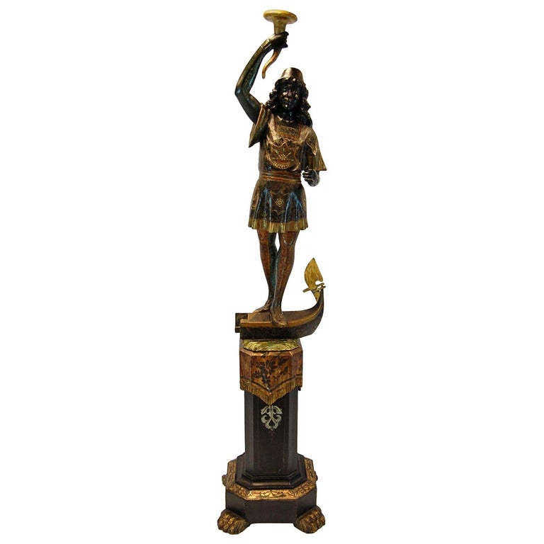 19th Century Carved and Polychromed Venetian Figure on Gondola Base For Sale