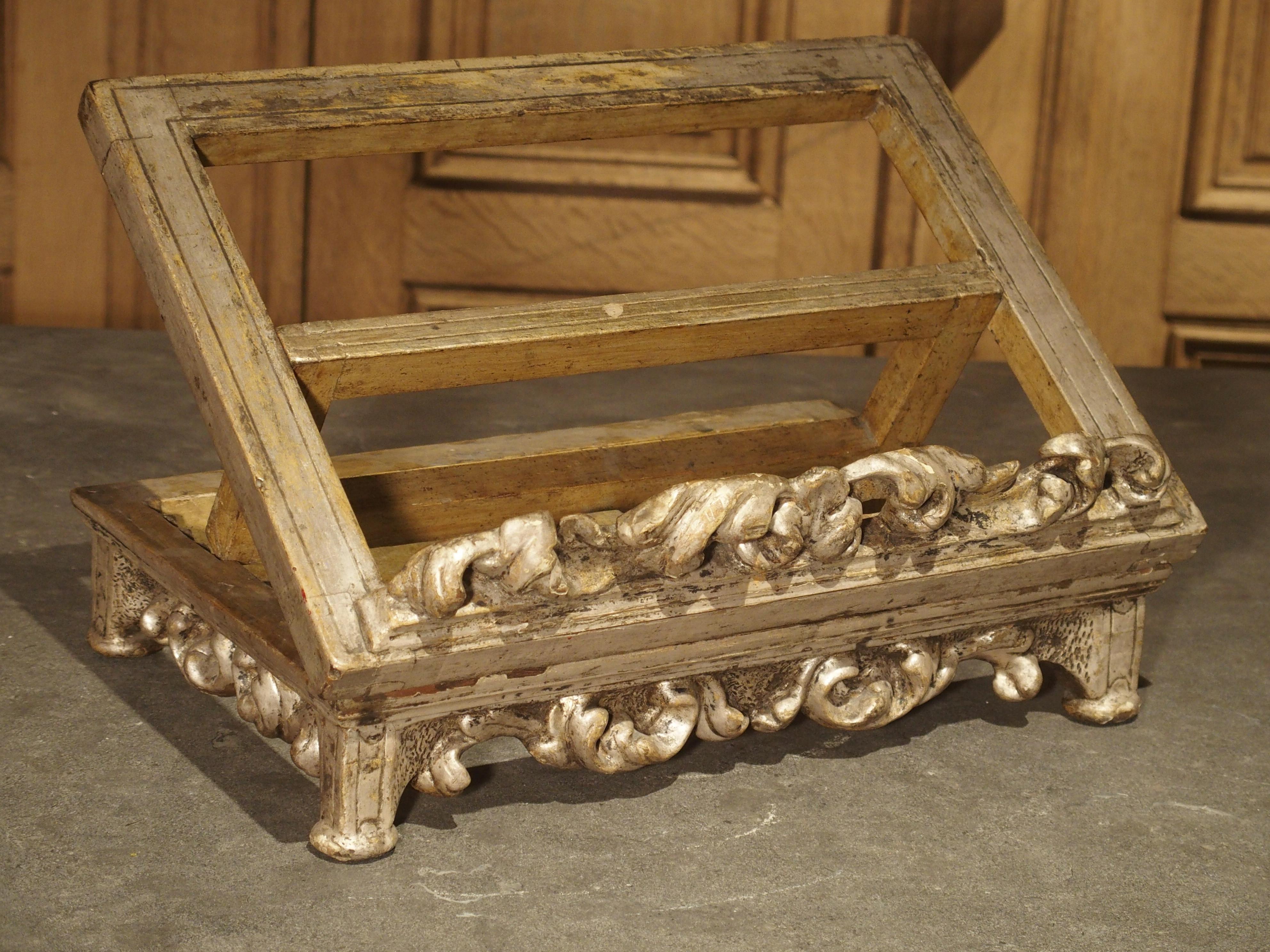 Gesso 19th Century Carved and Silver Gilt Book Stand from Italy