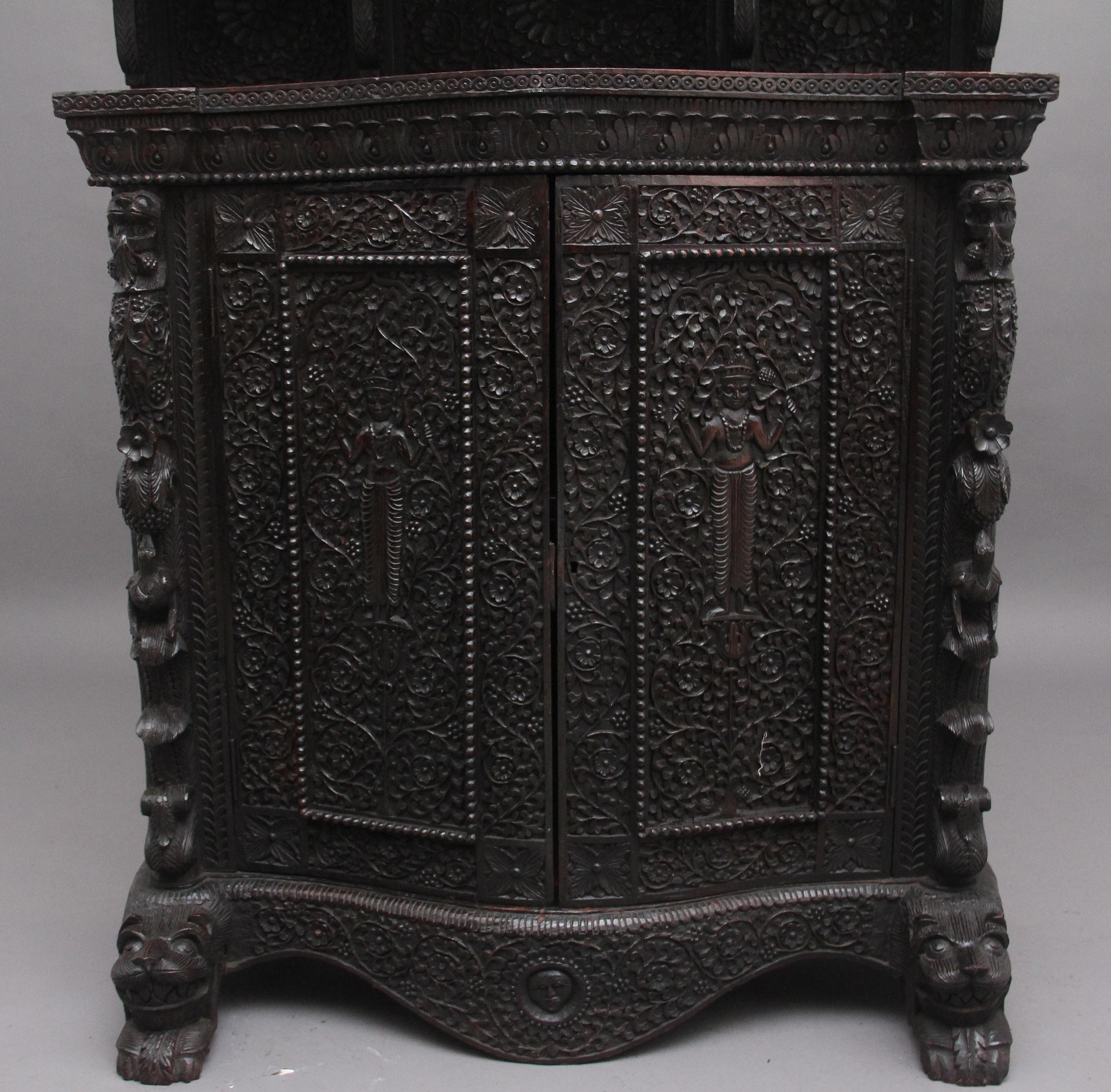 Hardwood 19th Century Carved Anglo, Indian Cabinet