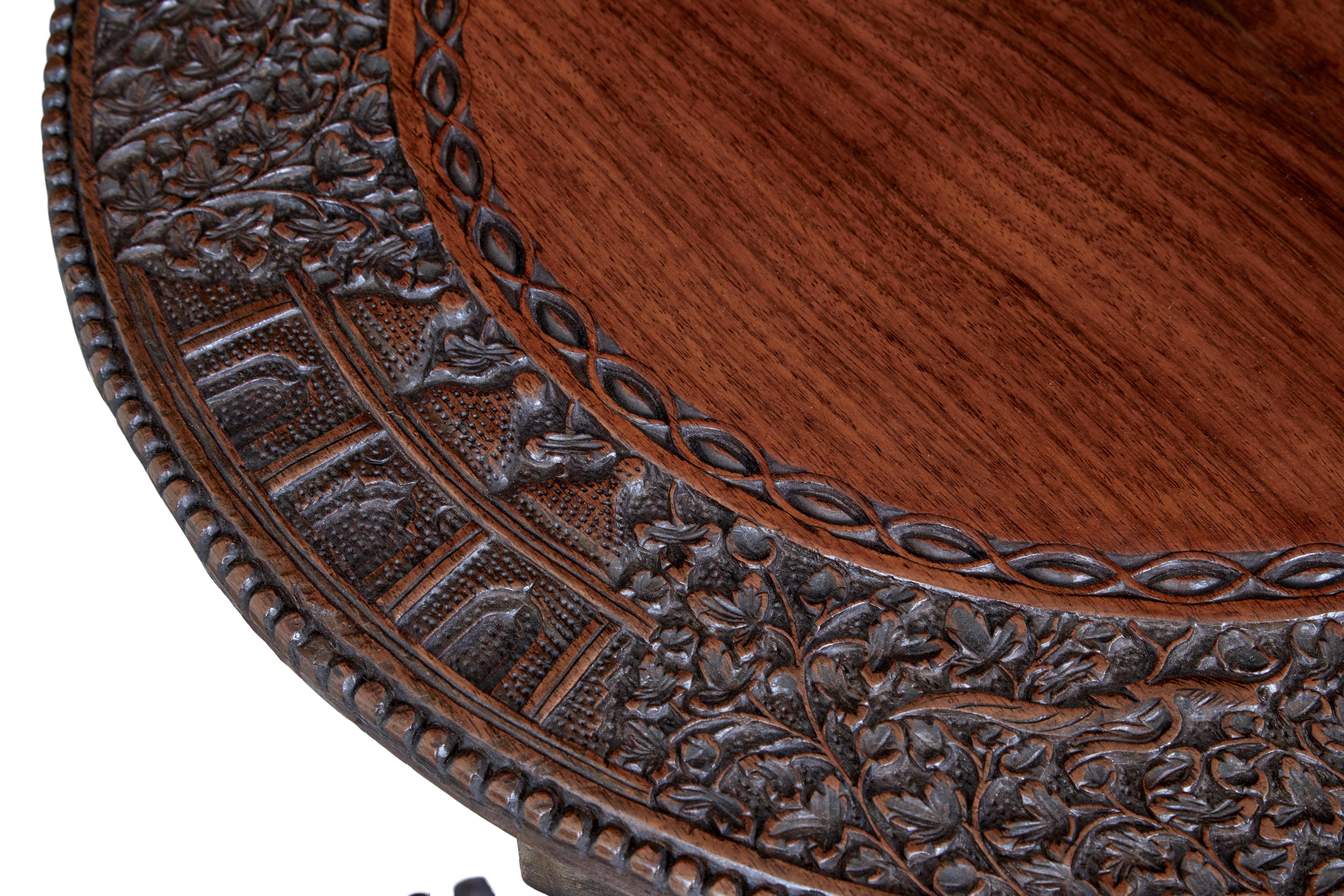 Anglo-Indian 19th Century, Carved Anglo Indian Padouk Tilt Top Table