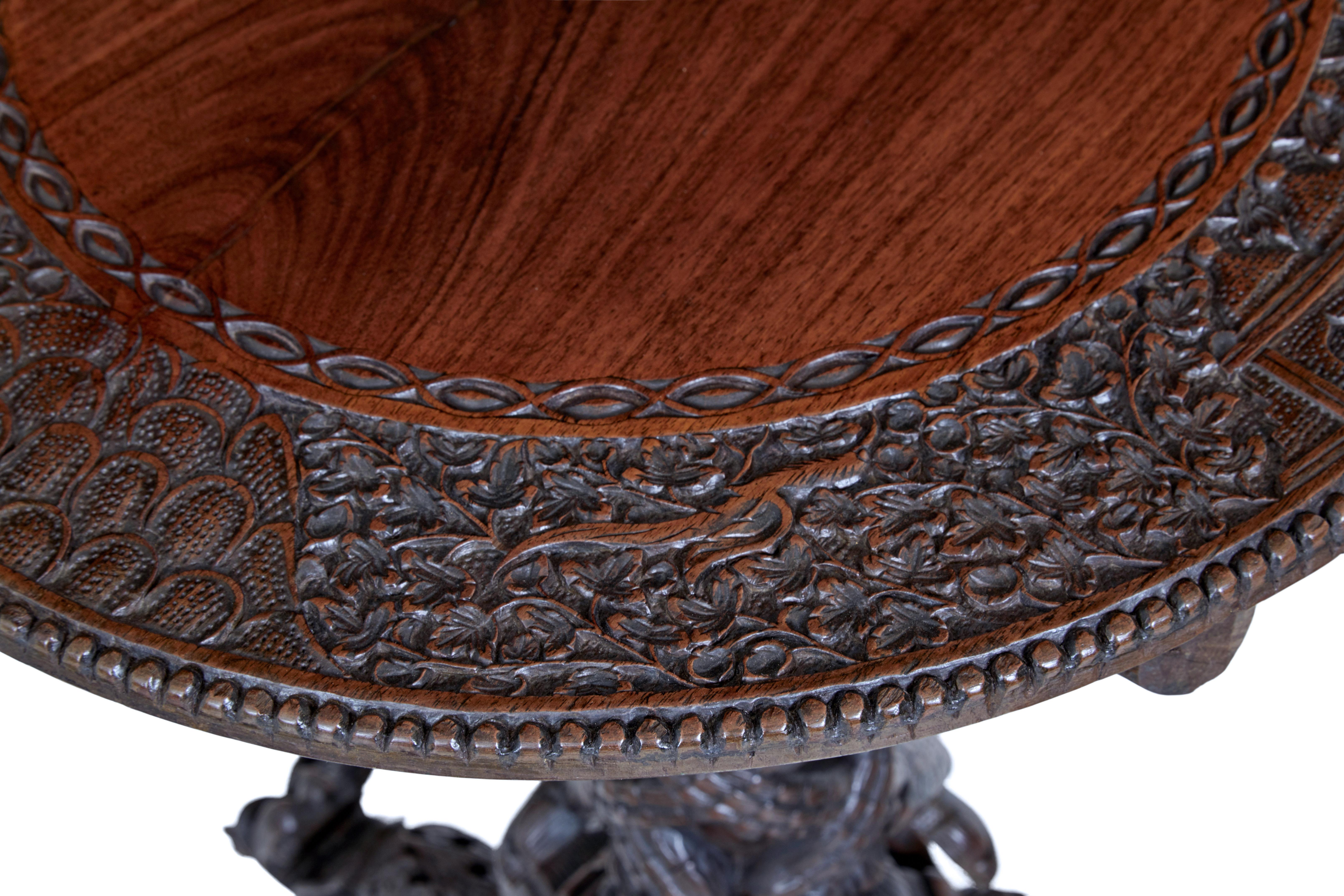 19th Century, Carved Anglo Indian Padouk Tilt Top Table In Good Condition In Debenham, Suffolk