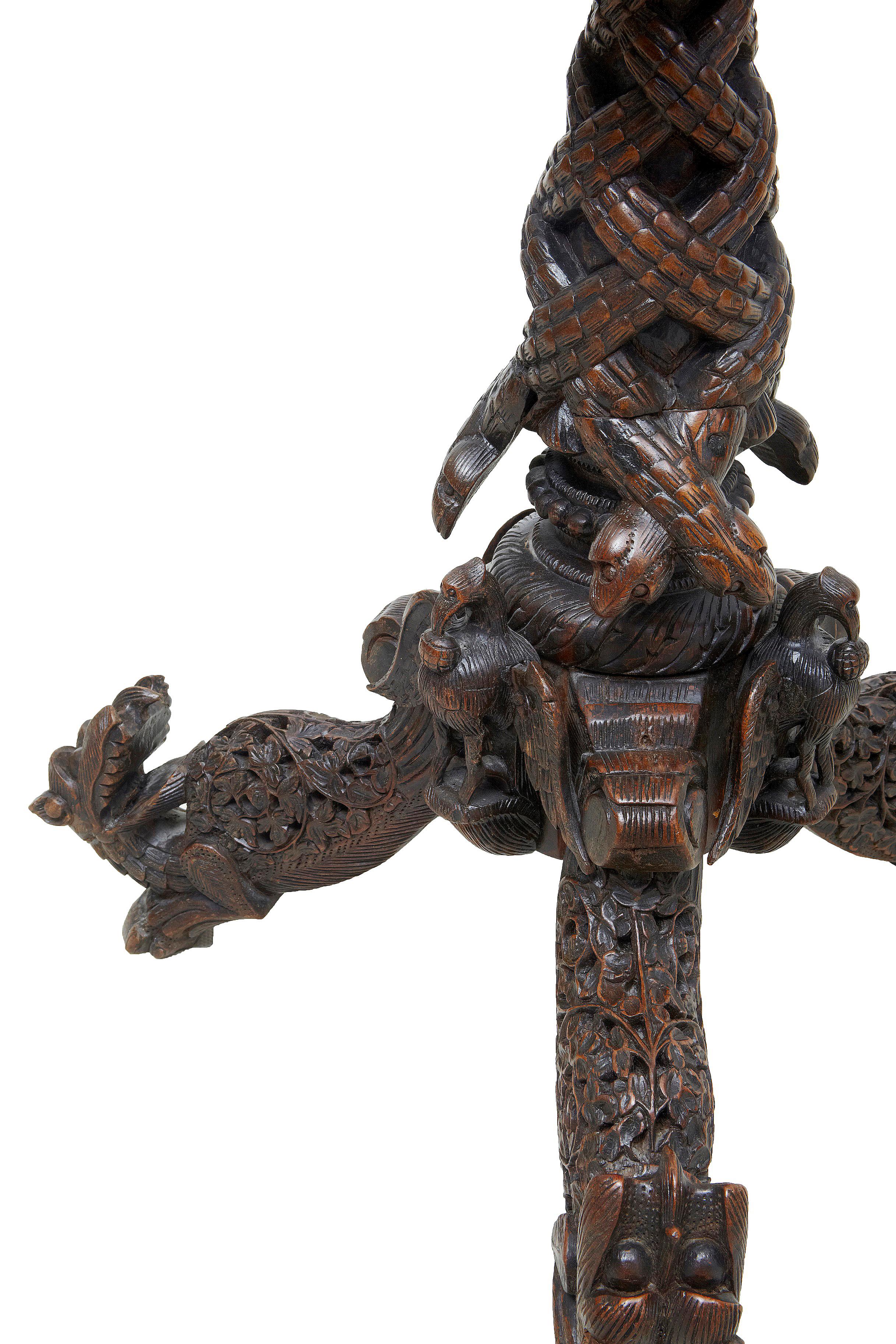 19th Century Carved Anglo-Indian Padouk Tilt Top Table 2