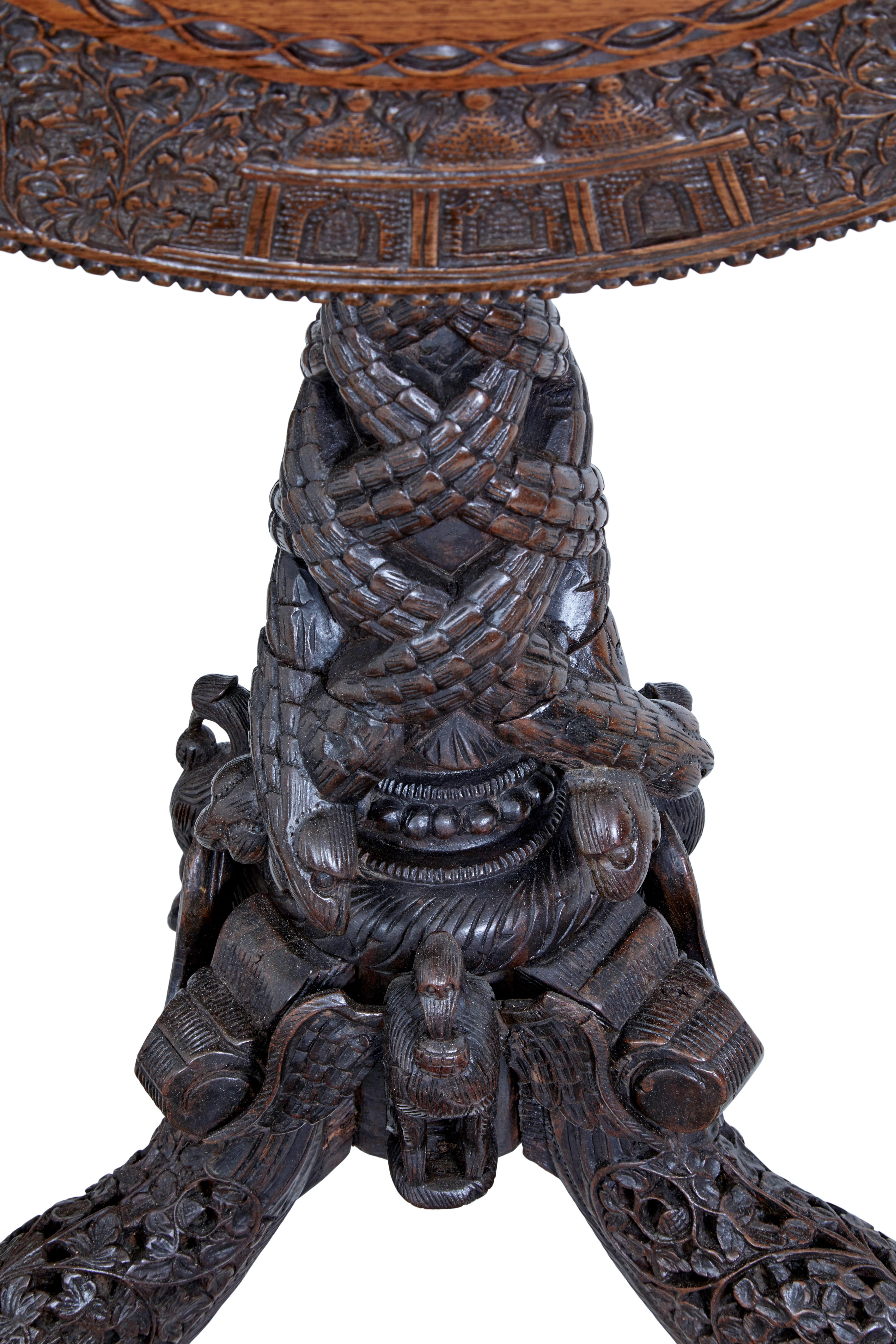 19th Century Carved Anglo Indian Padouk Tilt Top Table 3