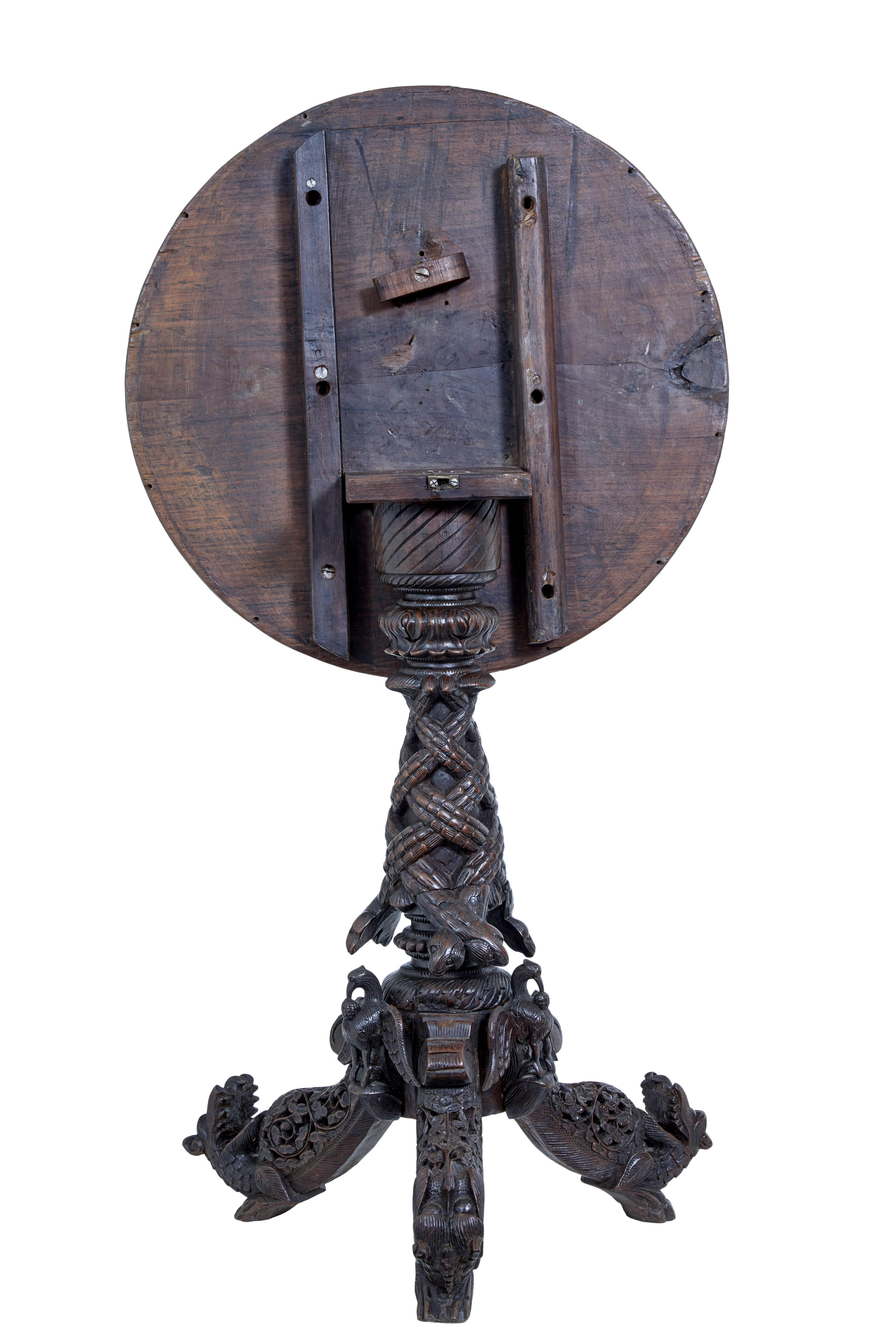 19th Century, Carved Anglo Indian Padouk Tilt Top Table 3