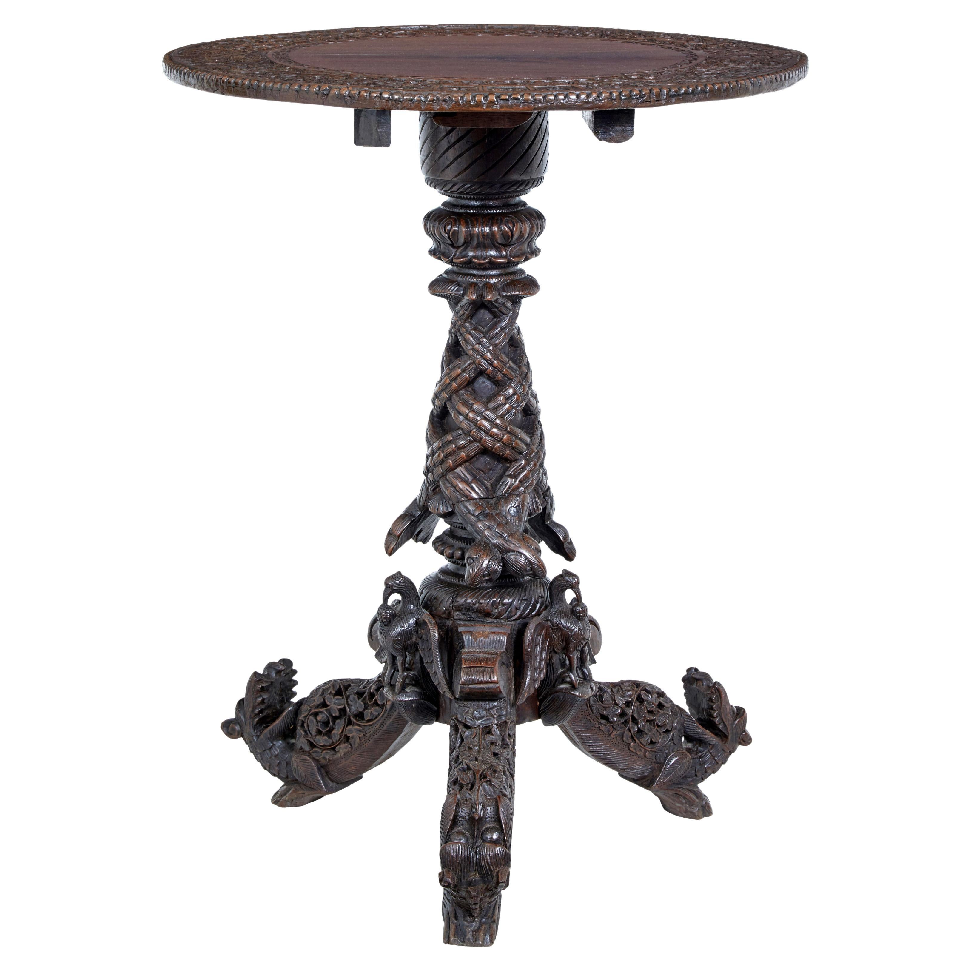 19th Century, Carved Anglo Indian Padouk Tilt Top Table