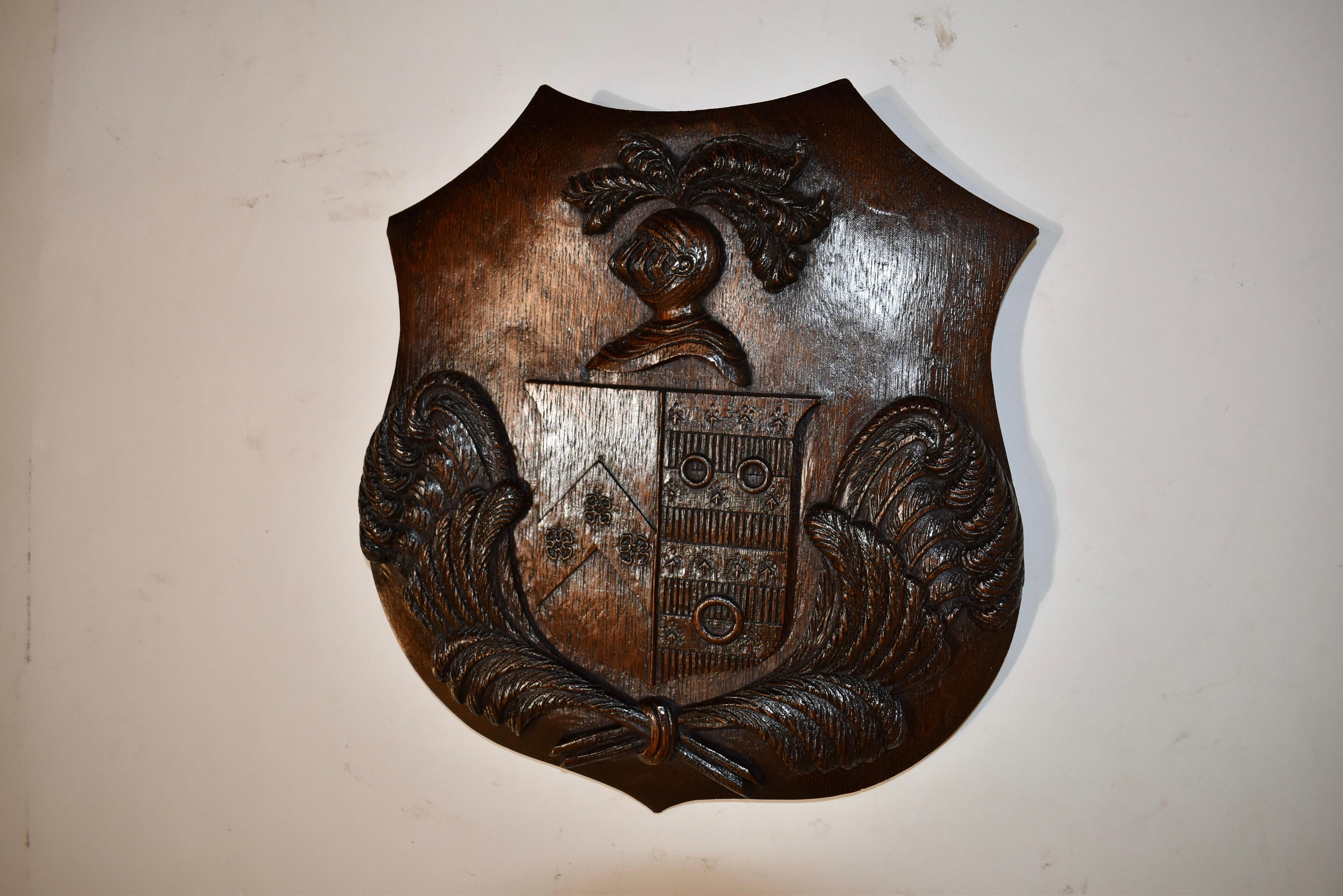 Hand-Carved 19th Century Carved Armorial Plaque For Sale
