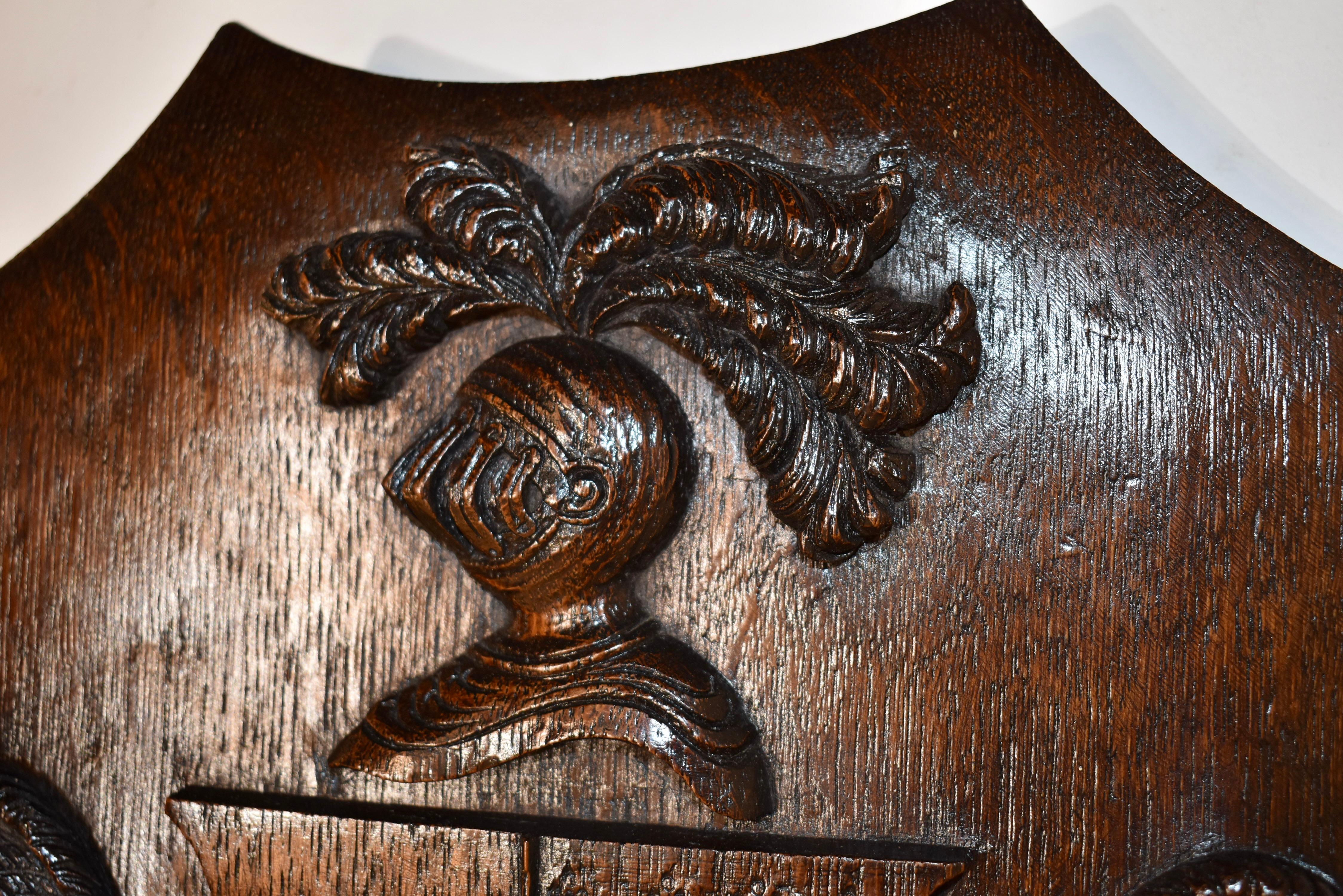 Oak 19th Century Carved Armorial Plaque For Sale