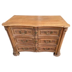 19th Century Carved Bell Flower European 3 Draw Chest Commode Dresser Brass Pull