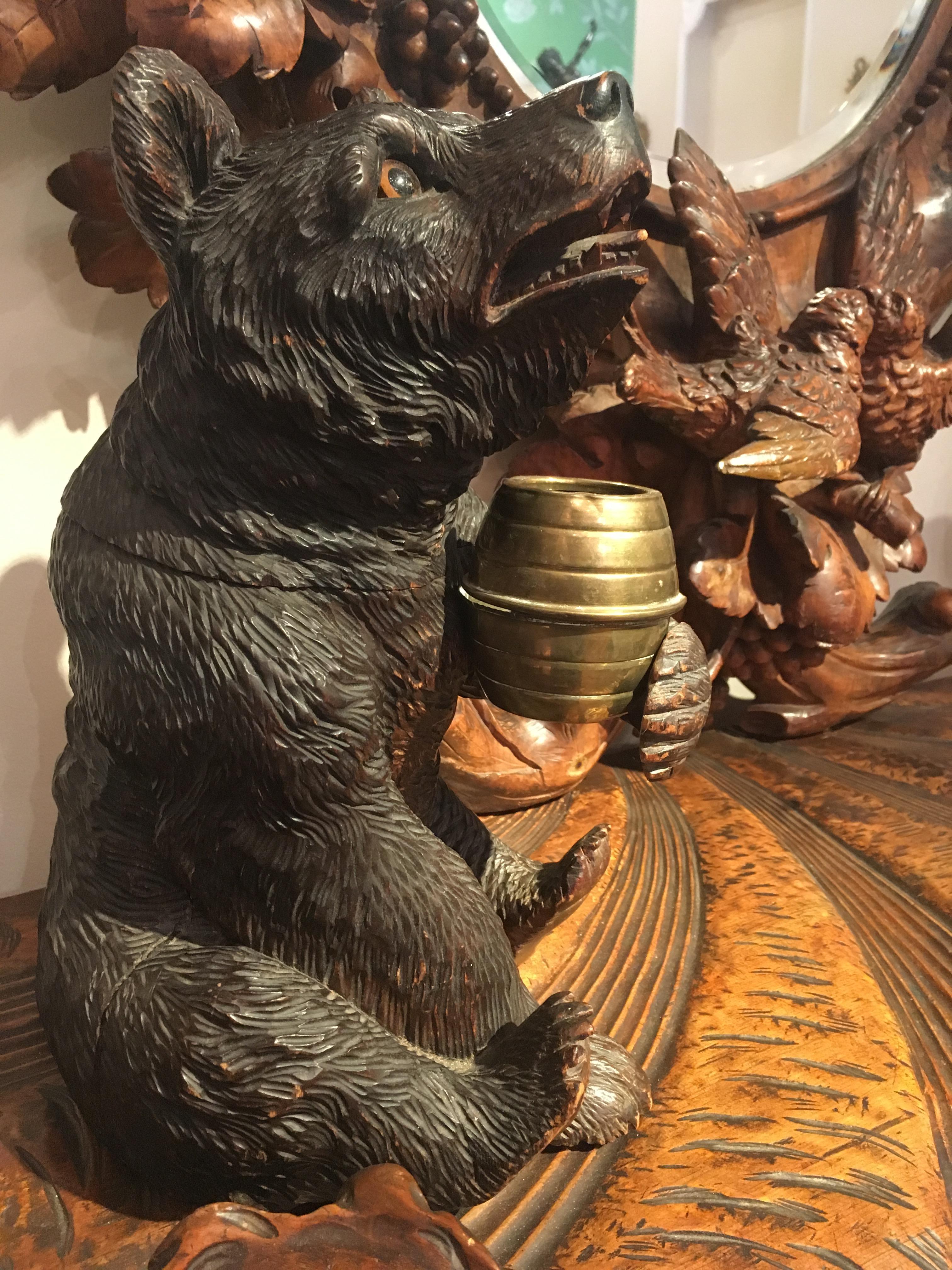 Swiss 19th Century Carved Black Forest Bear Lidded Jar 