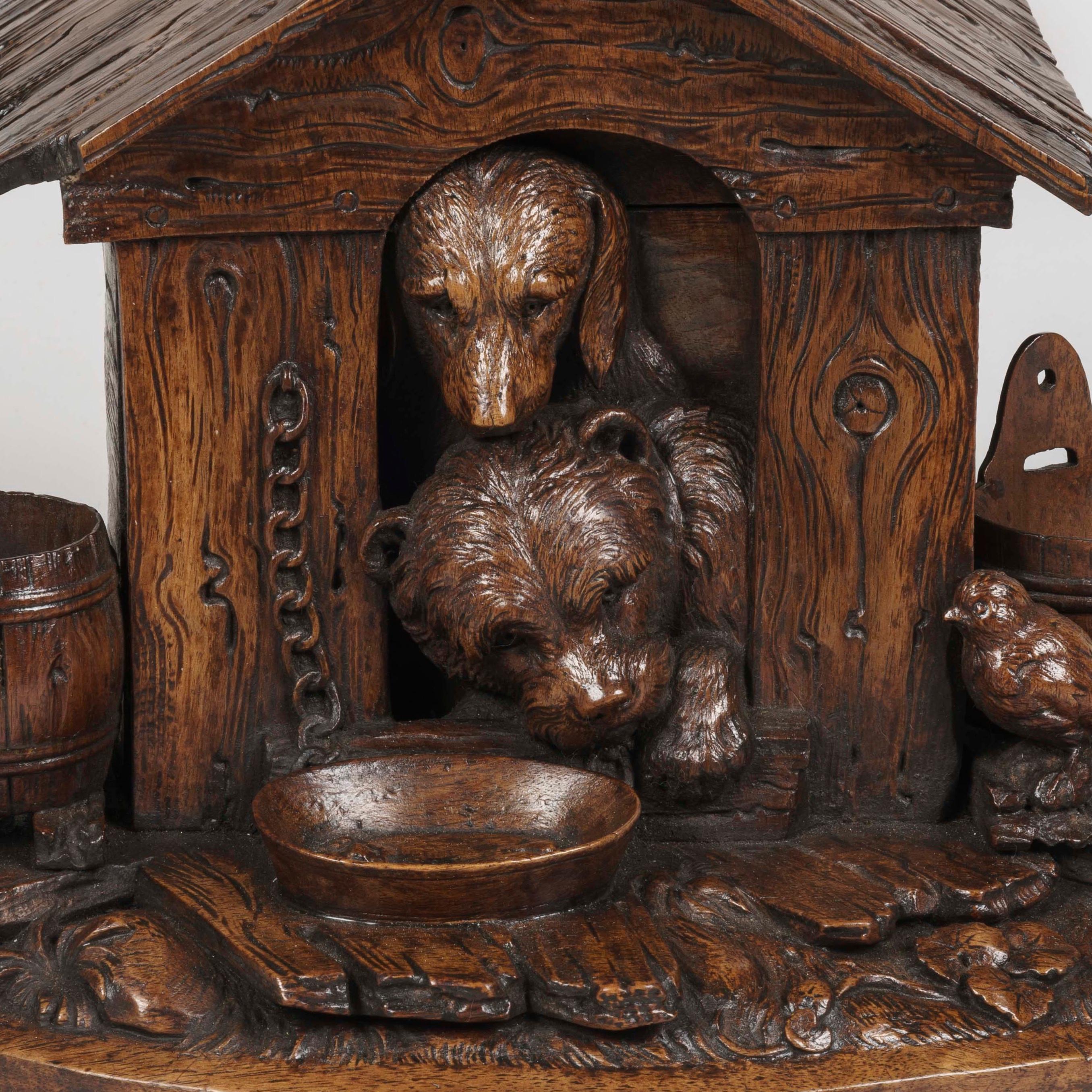 Swiss 19th Century Carved 'Black Forest' Doghouse Coquetier and Egg Holder