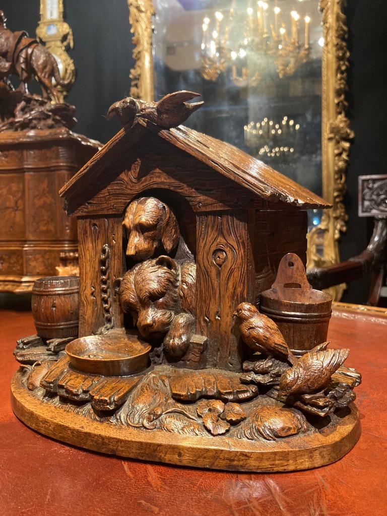 Hand-Carved 19th Century Carved 'Black Forest' Doghouse Coquetier and Egg Holder
