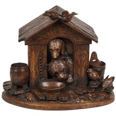 Antique 19th Century Carved 'Black Forest' Doghouse Coquetier and Egg Holder