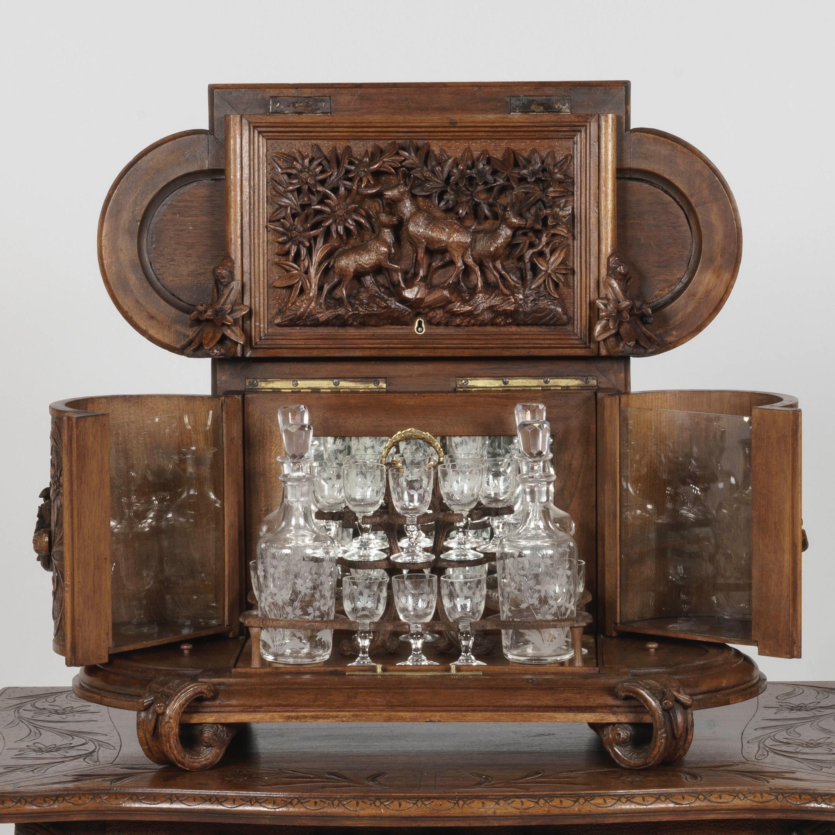 Hand-Carved 19th Century Carved 'Black Forest' Drinks Cabinet on Stand For Sale