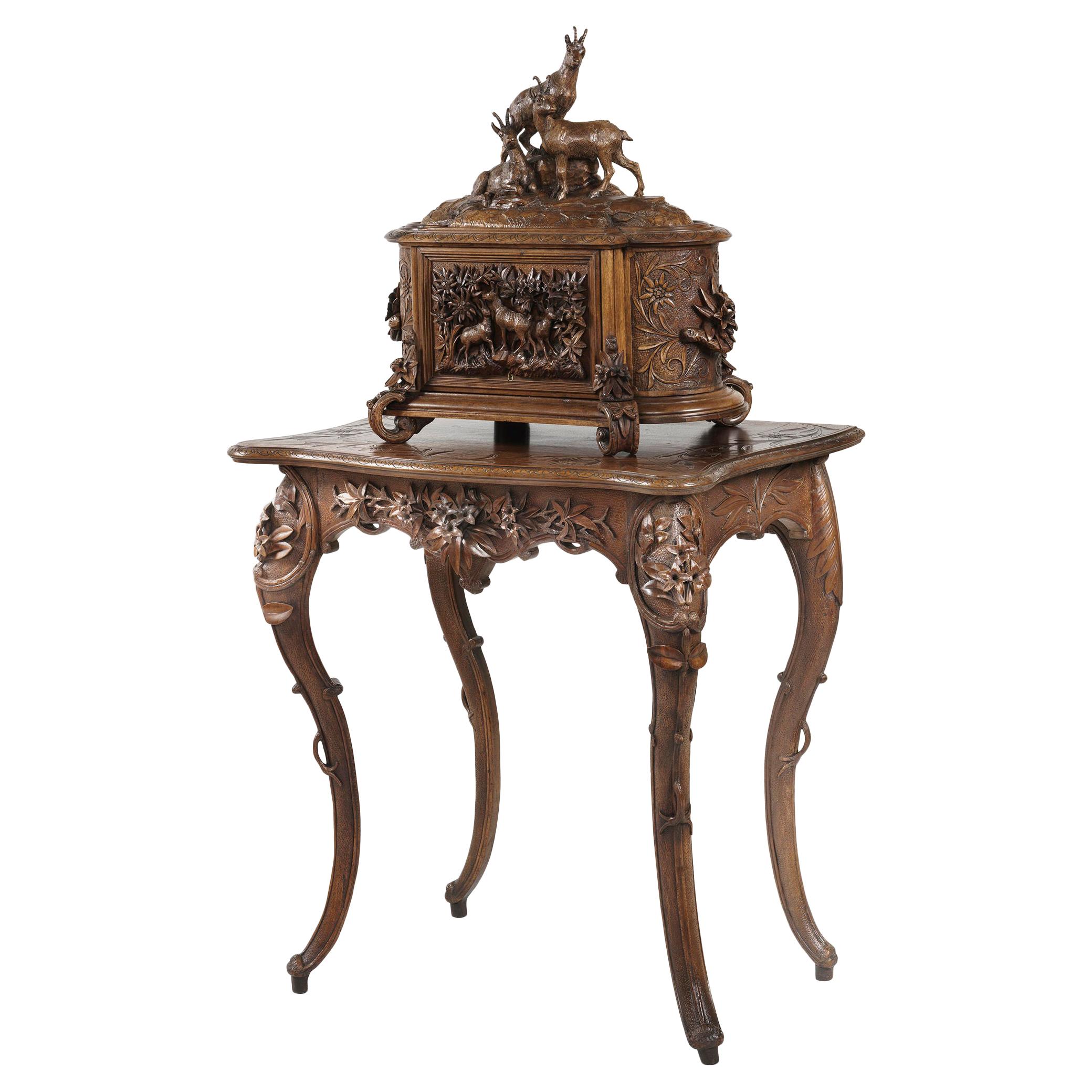 19th Century Carved 'Black Forest' Drinks Cabinet on Stand