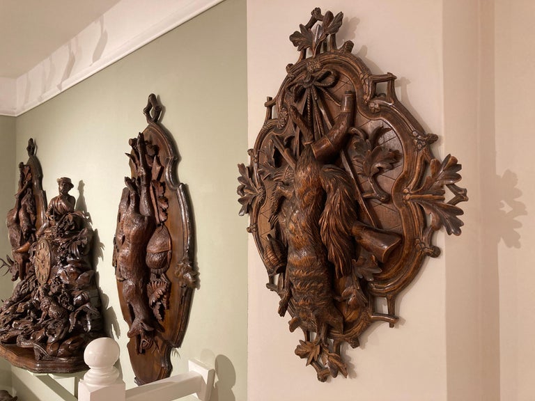19th Century Carved Black Forest Hunting Plaque In Excellent Condition For Sale In London, GB