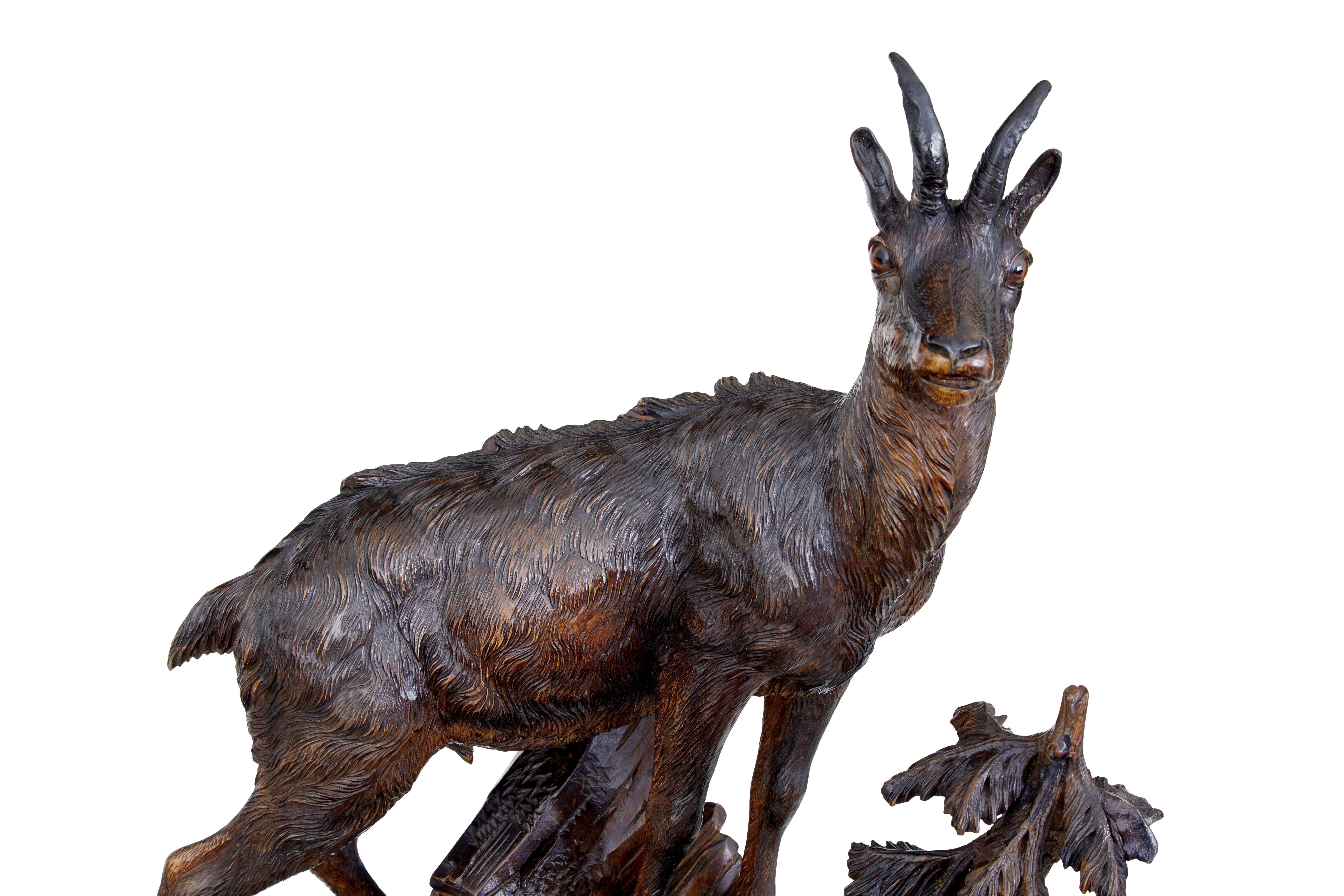19th century carved black forest ibex sculpture linden wood For Sale 2