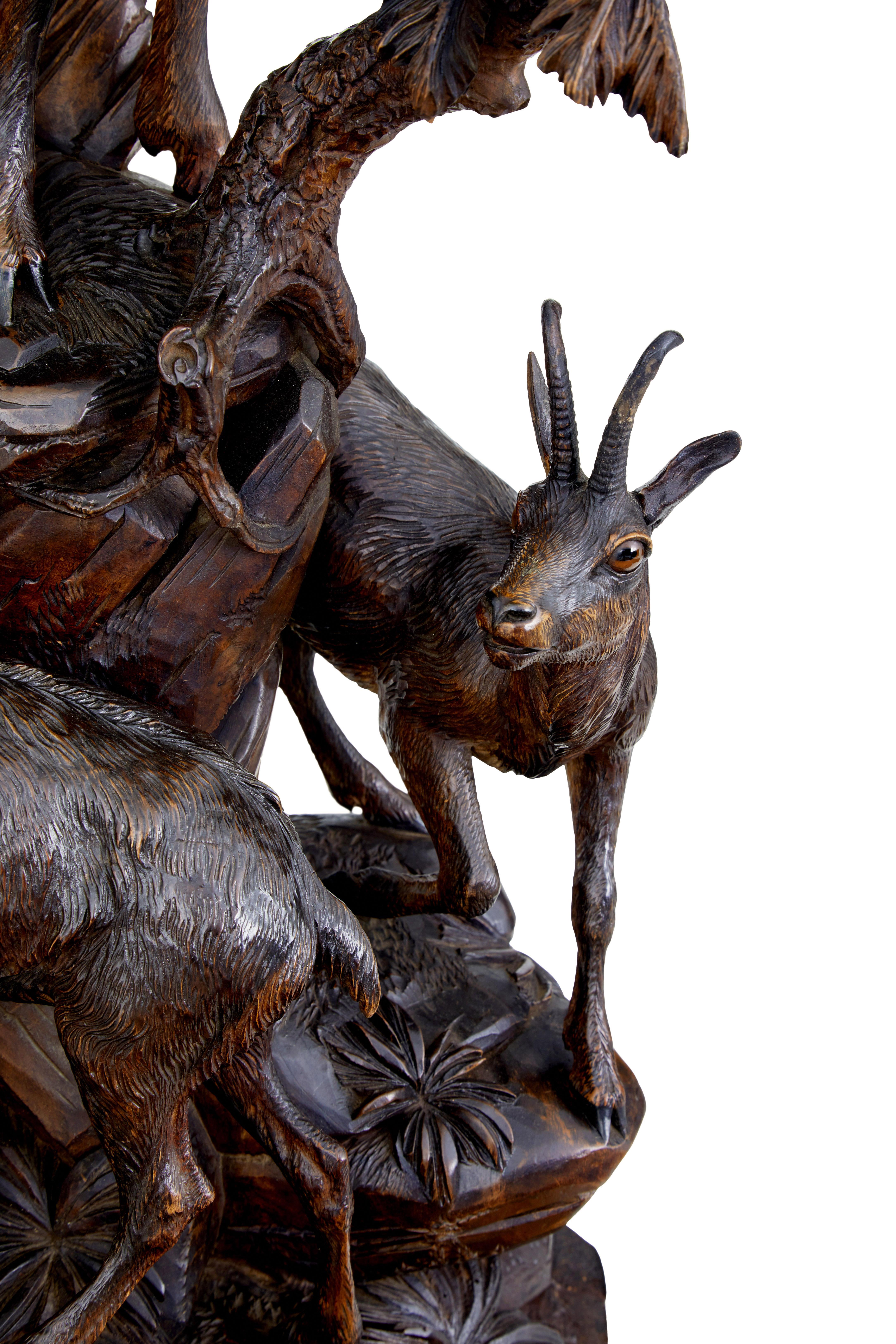 19th century carved black forest ibex sculpture linden wood For Sale 2