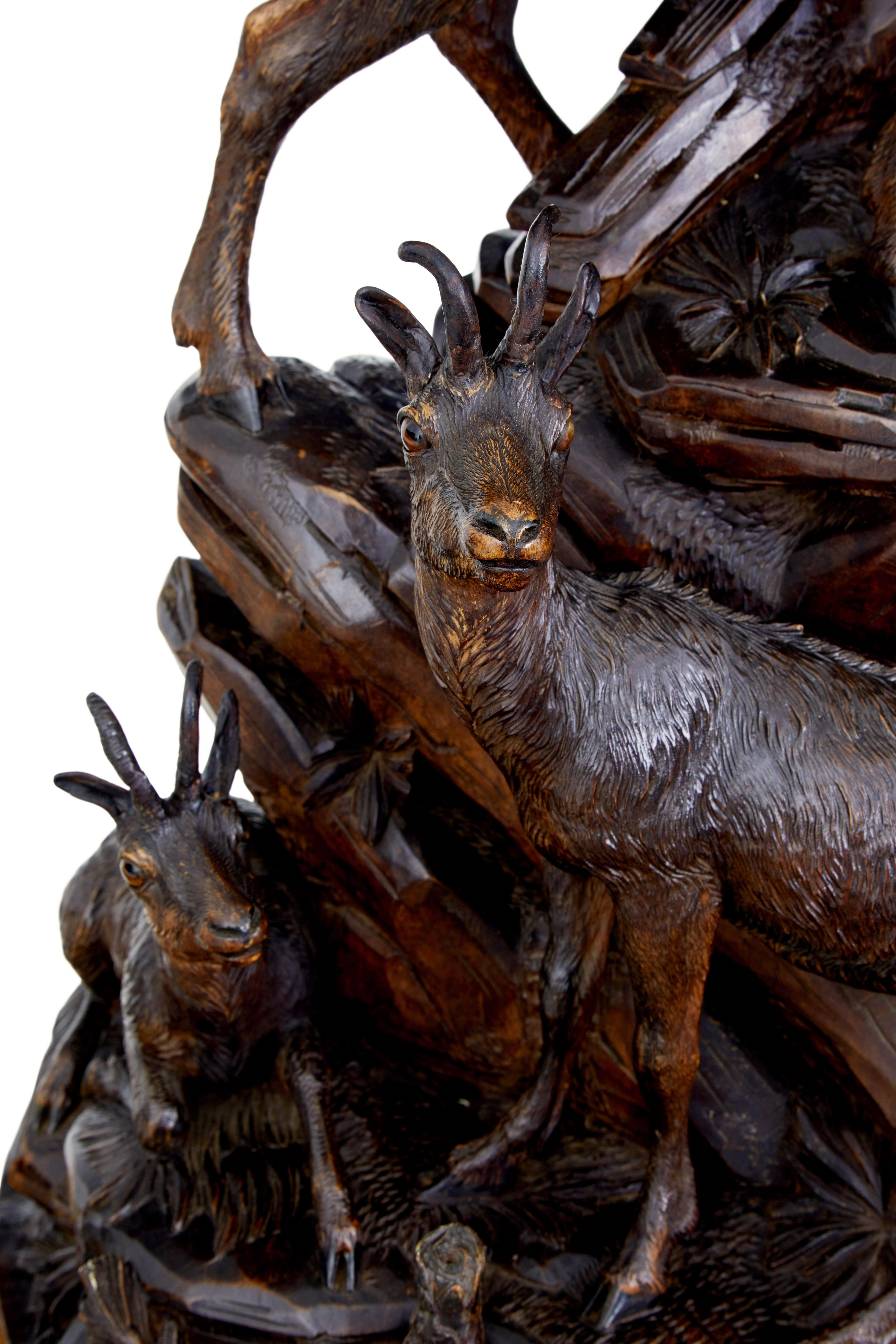 19th century carved black forest ibex sculpture linden wood For Sale 3