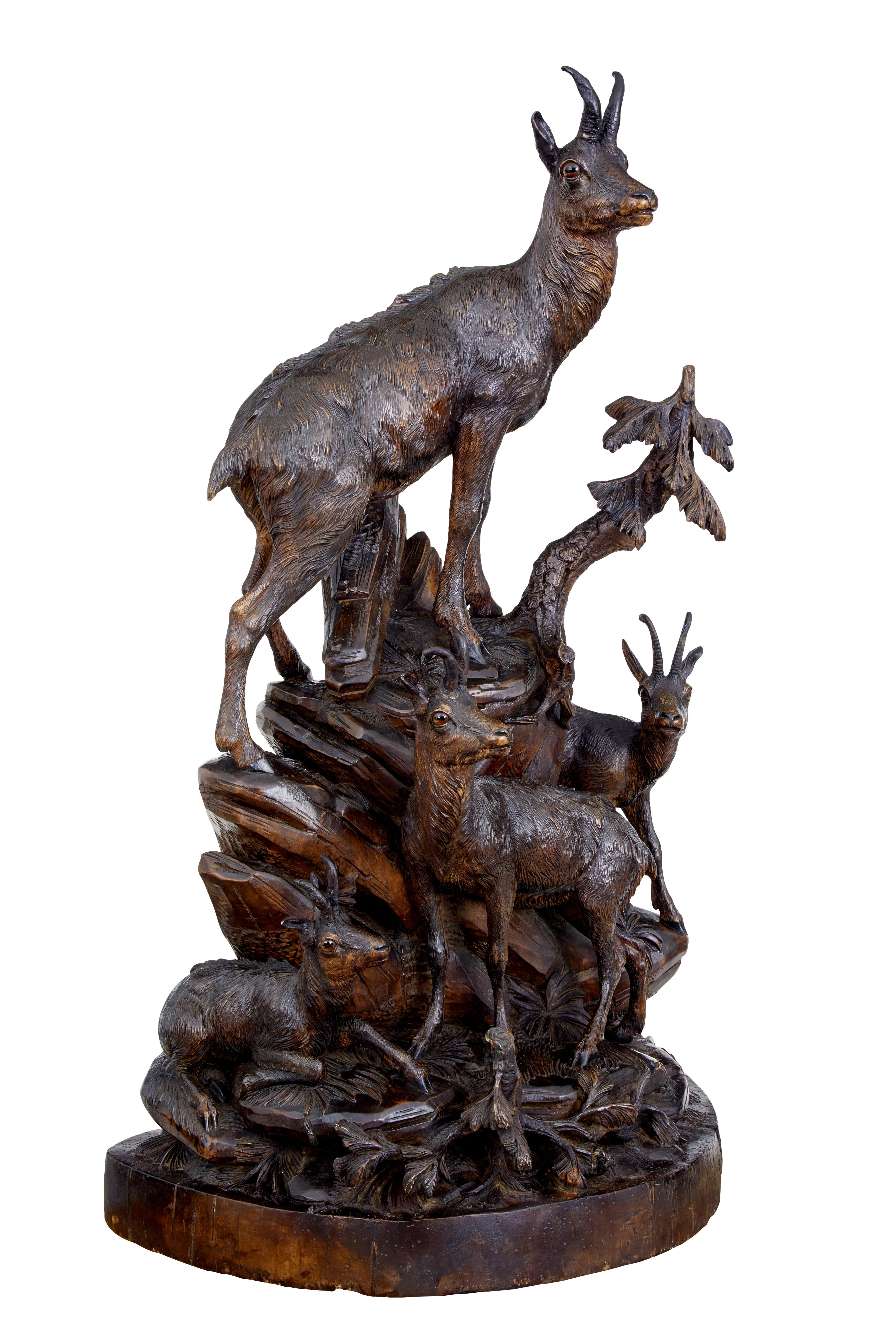 Black Forest 19th century carved black forest ibex sculpture linden wood For Sale