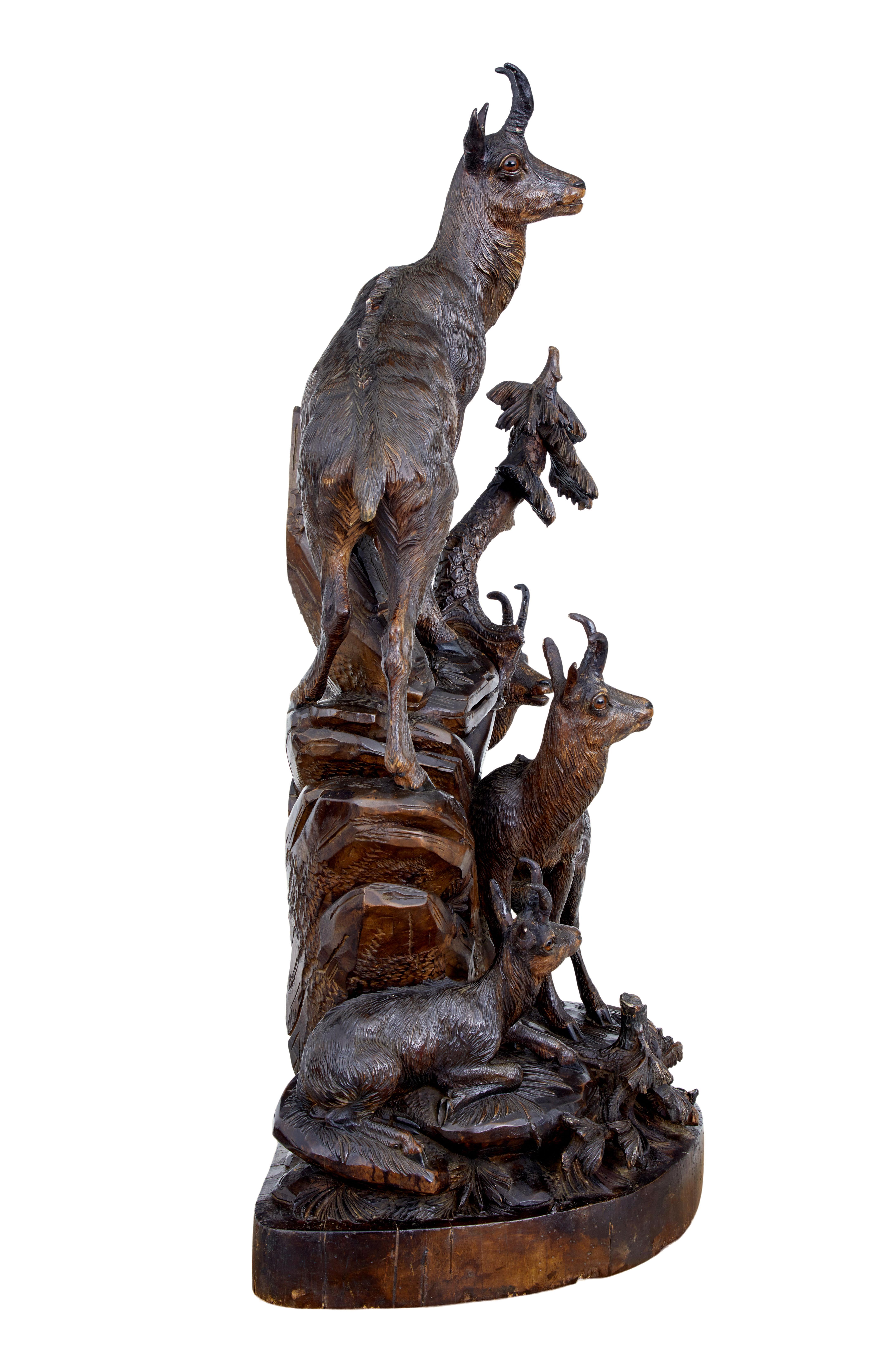 German 19th century carved black forest ibex sculpture linden wood For Sale