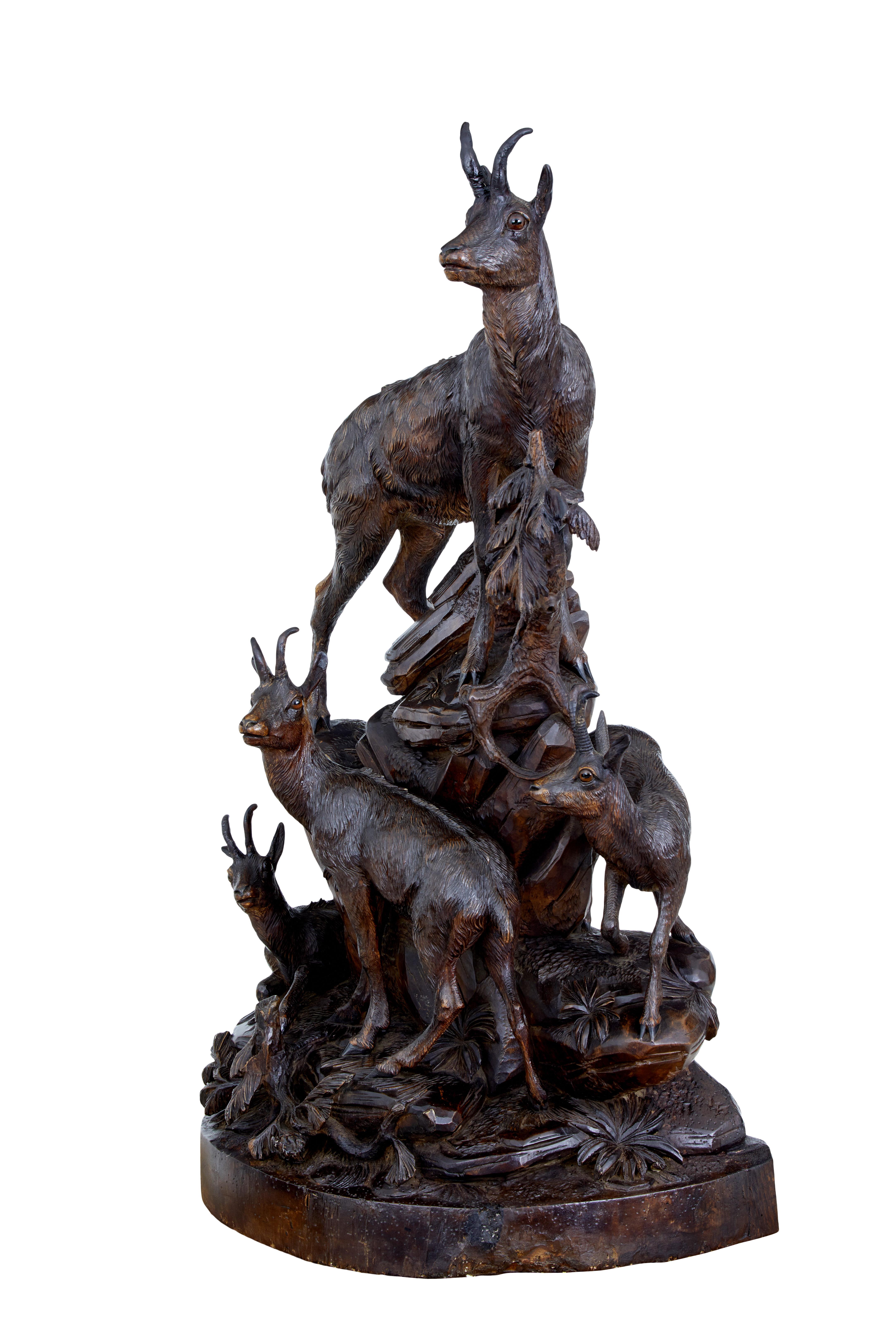 19th Century Carved Black Forest Ibex Sculpture Linden Wood In Good Condition In Debenham, Suffolk
