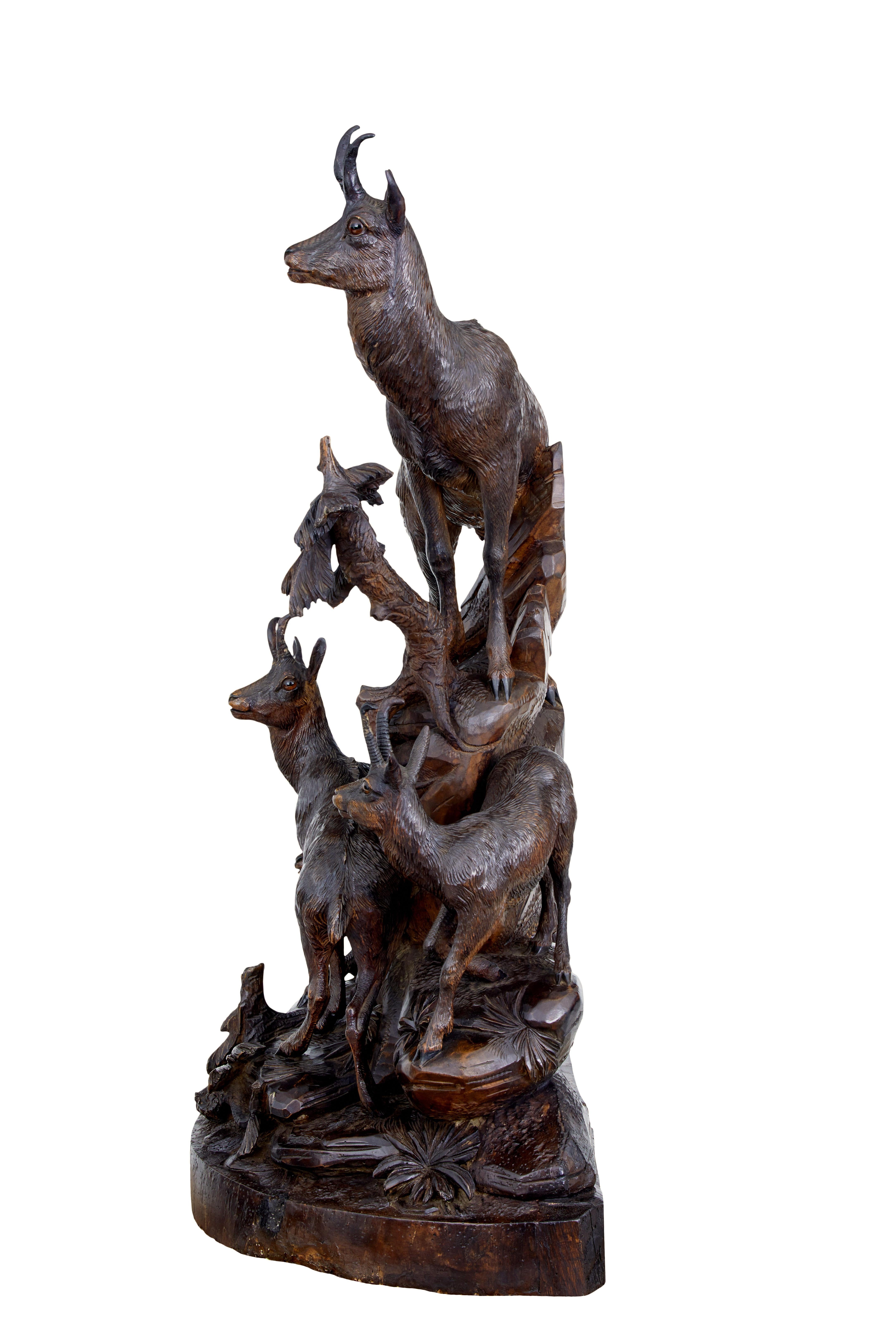 19th century carved black forest ibex sculpture linden wood In Good Condition For Sale In Debenham, Suffolk