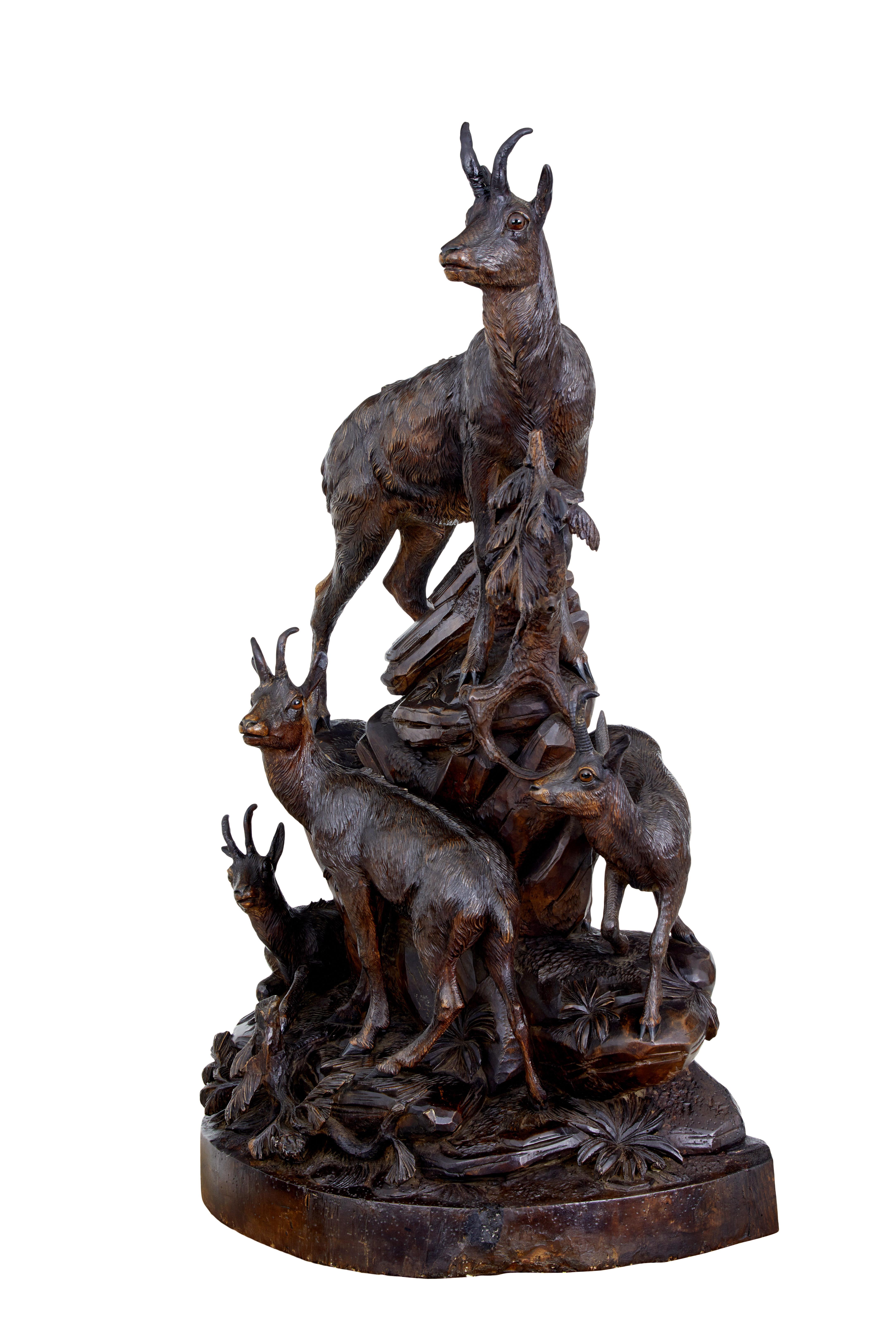 19th Century 19th century carved black forest ibex sculpture linden wood For Sale