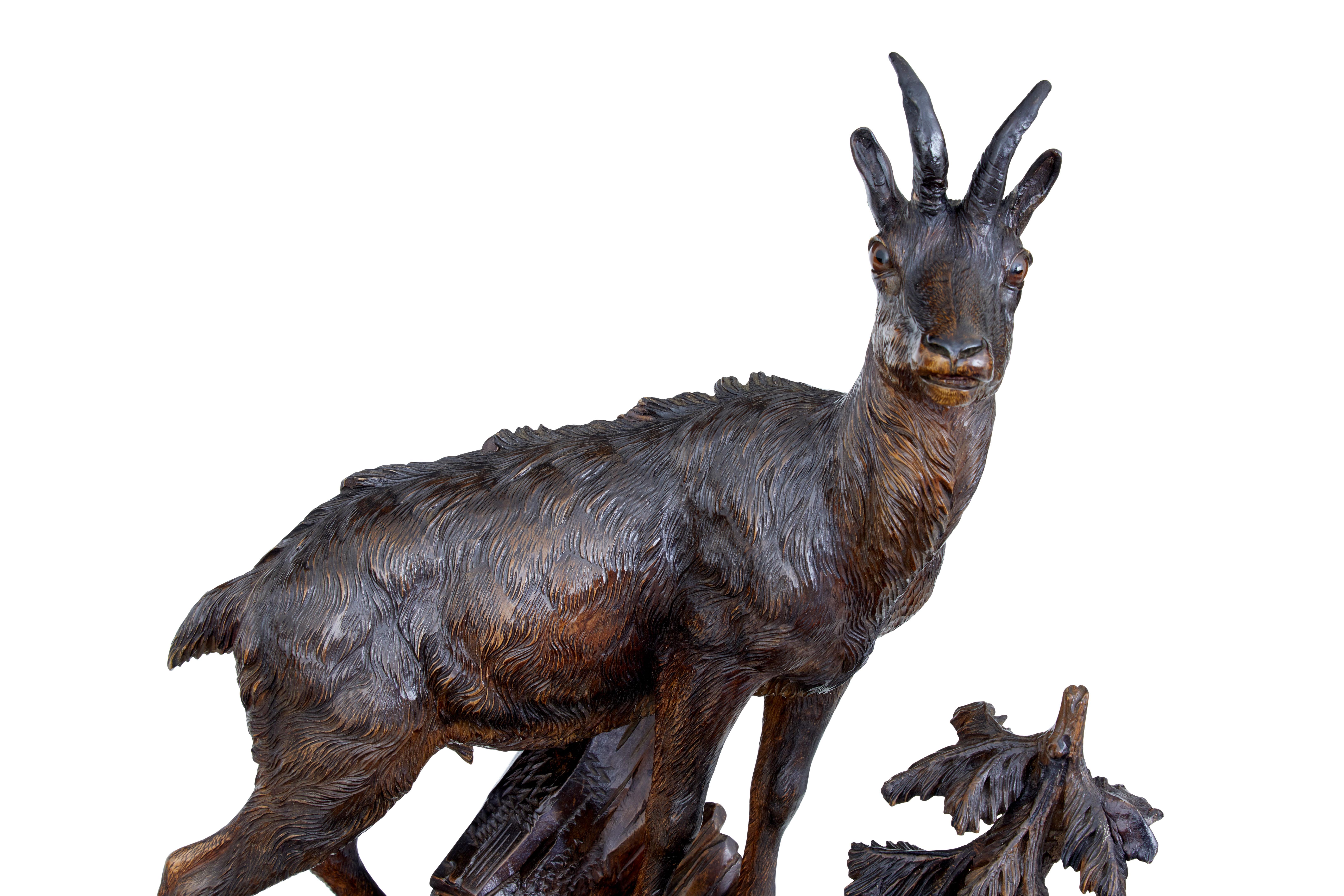 19th Century Carved Black Forest Ibex Sculpture Linden Wood 2