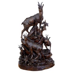 Antique 19th century carved black forest ibex sculpture linden wood
