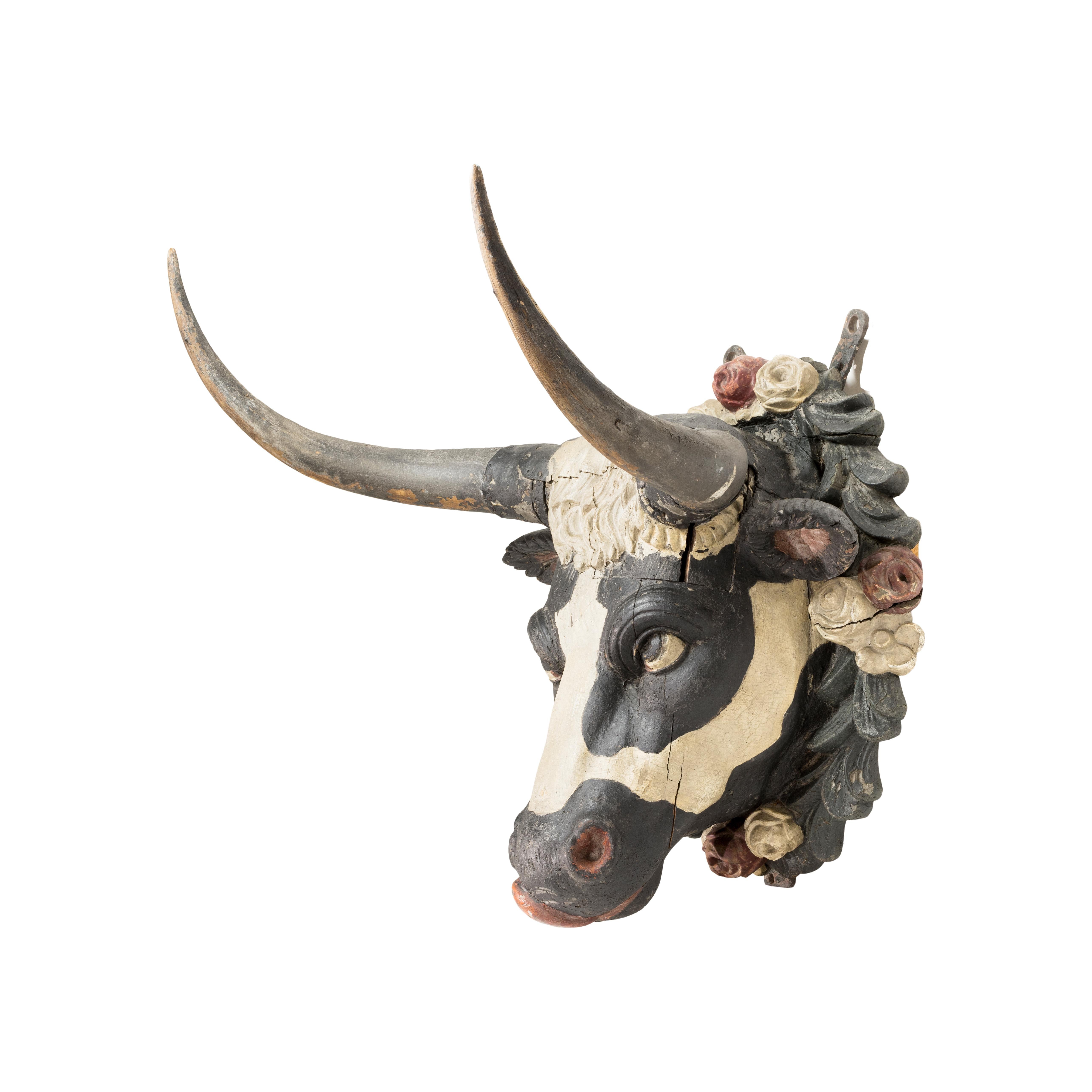 American 19th Century Carved Bull Sign For Sale